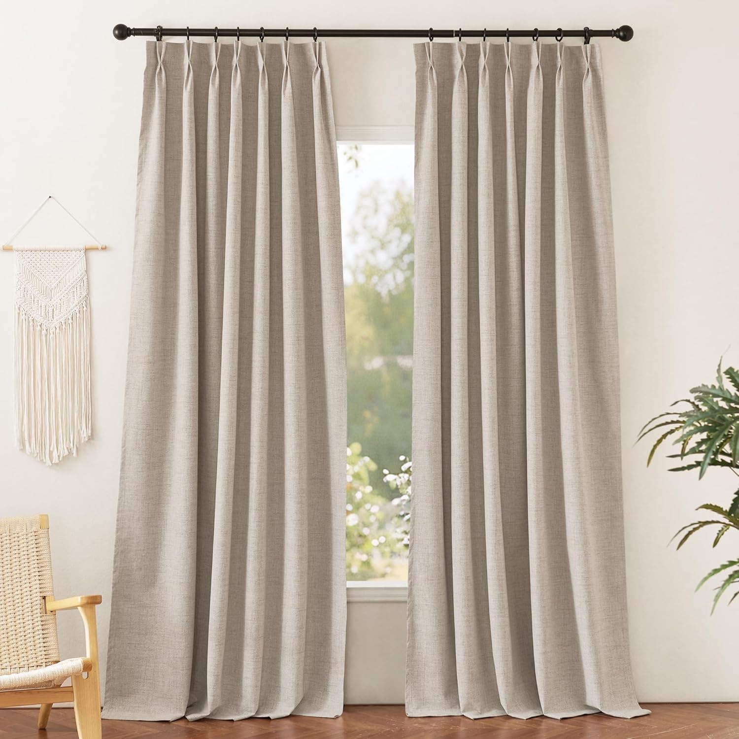 RYB HOME Pinch Pleated Full Blackout Curtains Linen Blended Window Curtains 84 inches for Living Room Bedroom Home Office Privacy Thermal Insulated Drapes, W 42 x L 84 inch, Beige, 2 Panels W 42 x L 84 Beige