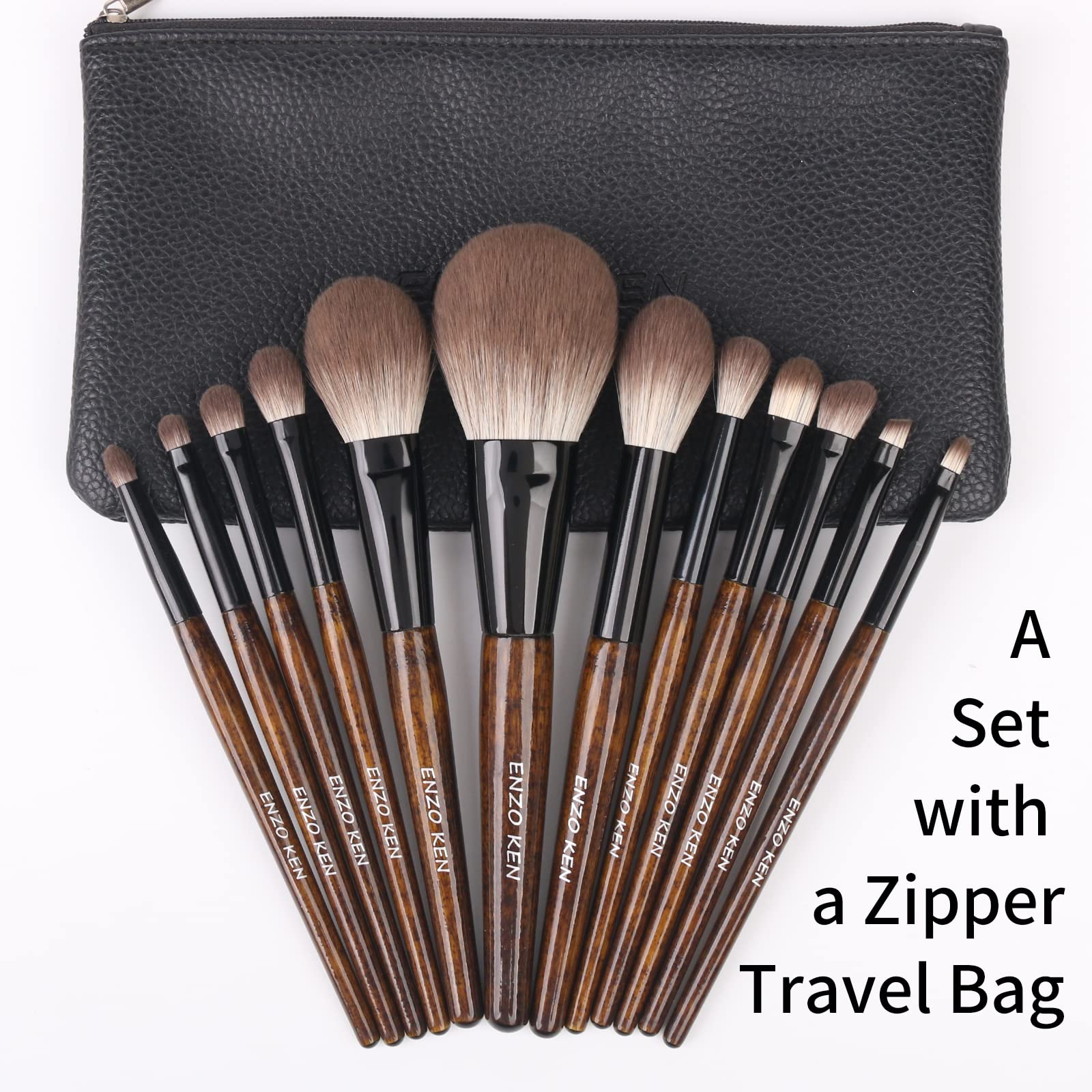 ENZO KEN Natural Goat Hair Makeup Brush Set including Case, Makeup Brushes Set Professional, Natural Bristle Makeup Brushes - Image 2
