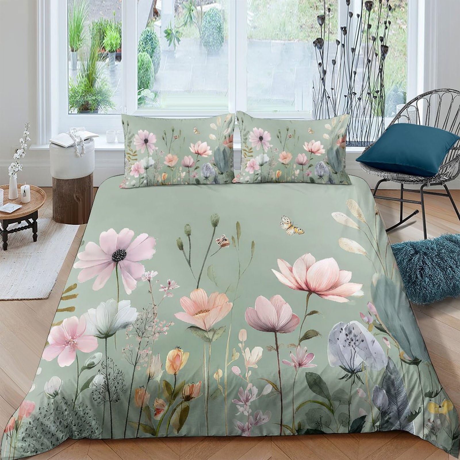 Ctjqhvkz Style-6 3D Printed Pastel Wildflower Fitted Sheet Microfiber Soft Green Meadow Bed Cover Bedroom Guest Room Decor Mattress Protection Single（135X200cm）