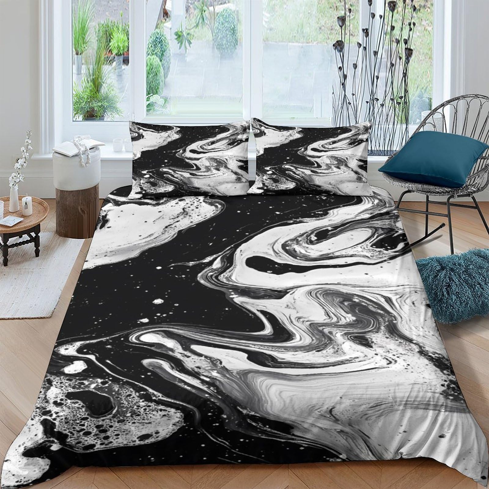 3D Printed Marble Quilt Cover, Microfiber Duvet Cover Hidden Zipper for