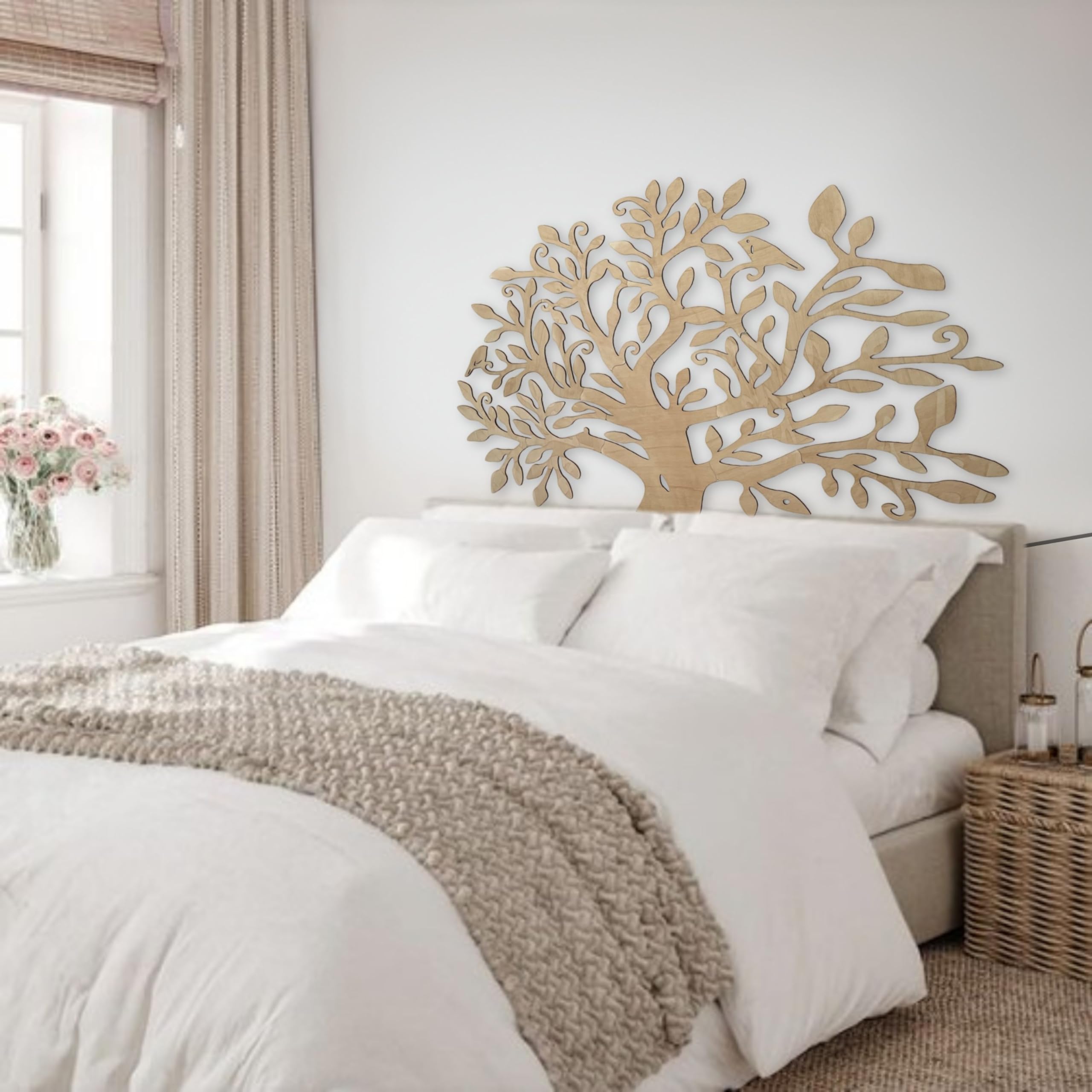 Cabecero cama de madera 90,105,135,150, mandala, decoracion pared, árbol de la vida