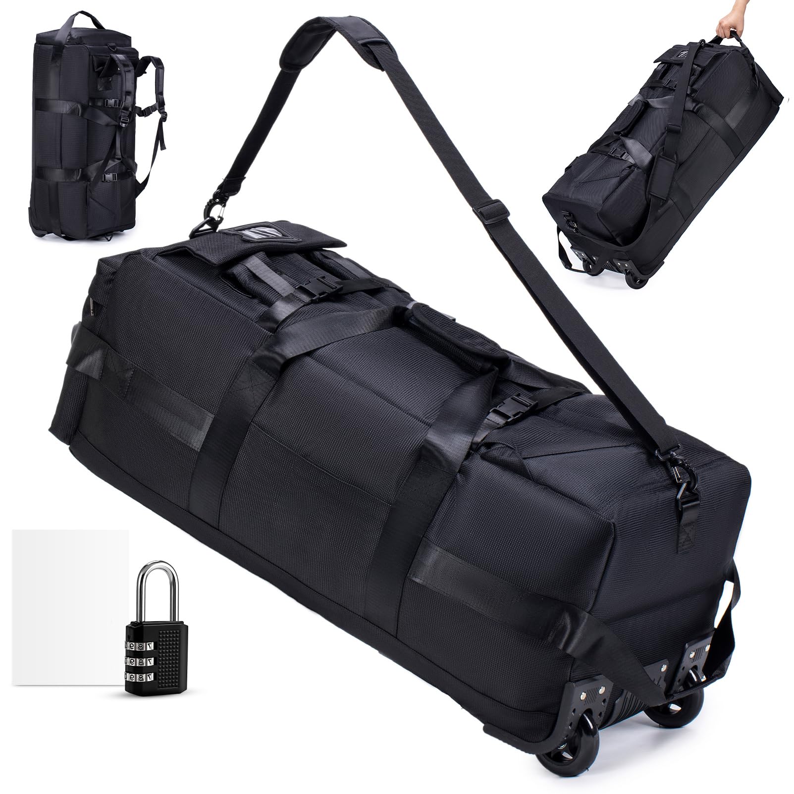 Bolsa de Viaje con Ruedas Impermeable 3 en 1 Mochila Viaje Cabina Avion Bolso de Mano Viaje con Candado de Combinación 80L XL Bolsa de Equipaje Grande 78x33x32cm Maleta para Mujer Hombre