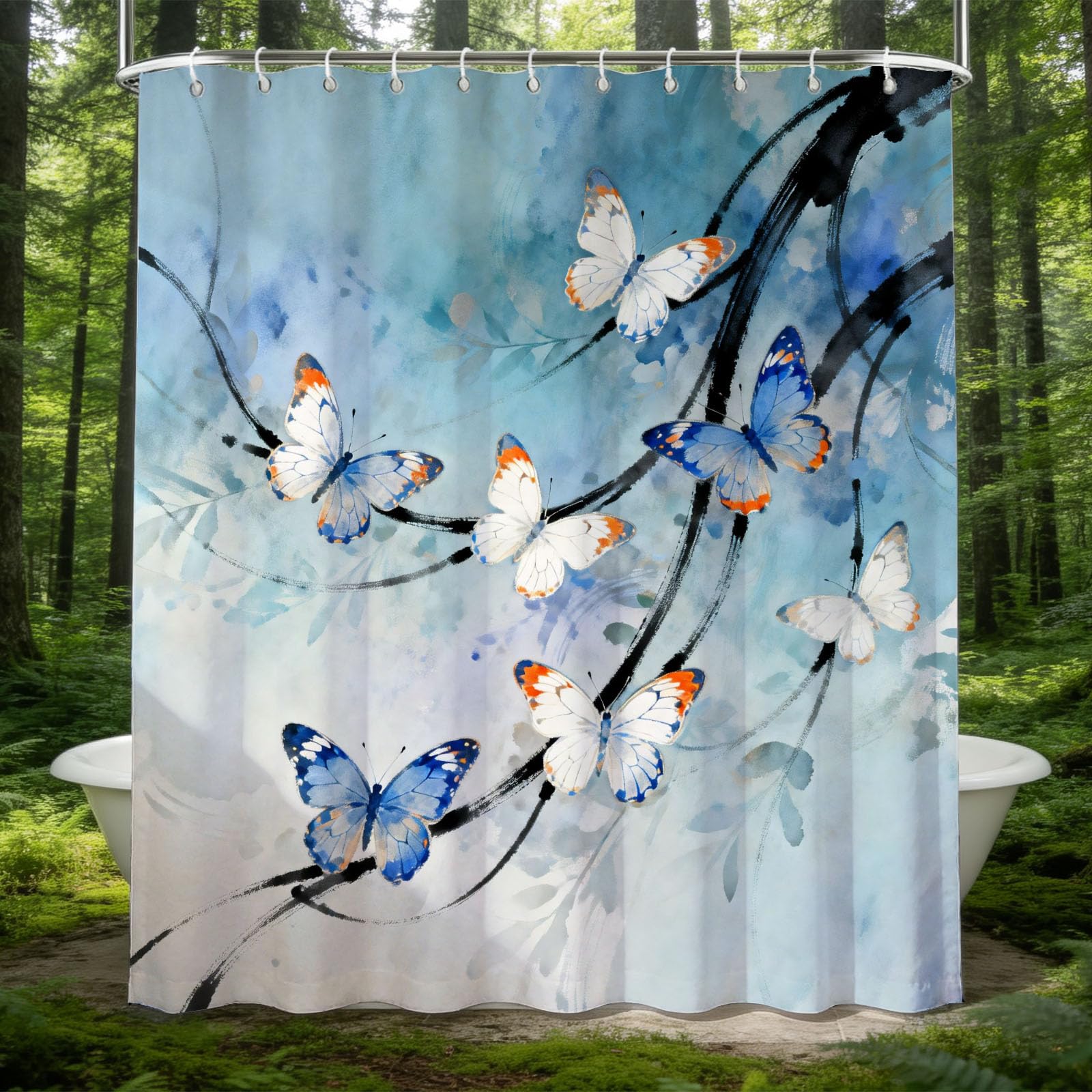 Hongduo 3D Watercolor Butterfly Shower Curtain for Stalls Bathtubs Dreamy Bathroom Decor Shower Curtain Set Polyester Fabric Waterproof 180x200cm/71X79 Inch with Hooks