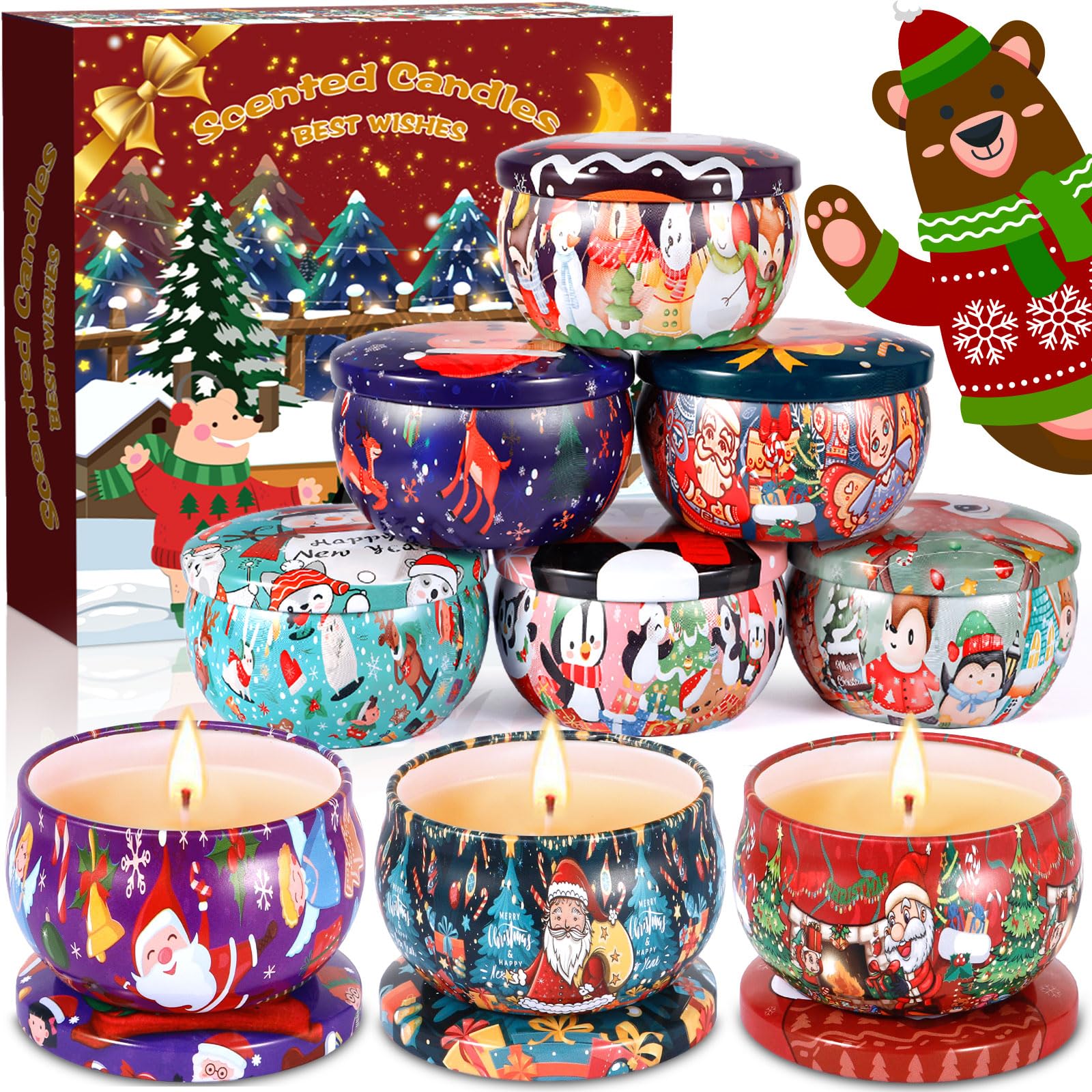 MTINRNI Velas Perfumadas,9 pcs Cera de Soja 100% Natural,Velas Aromaticas Perfumadas Navideñas Juego de regalo,Aliviar el Estrés,para Yoga,Baño,Dormitorio,Boda Navidad Cumpleaños Día de San Valentín.