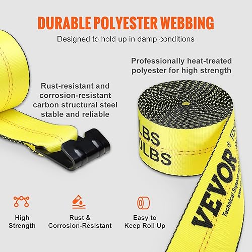 Miniatura 3 de VEVOR Correas de camión, 4 pulgadas x 30 pies de alta resistencia con ganchos planos de 18,000 libras de resistencia a la rotura, WLL # 6000 libras,