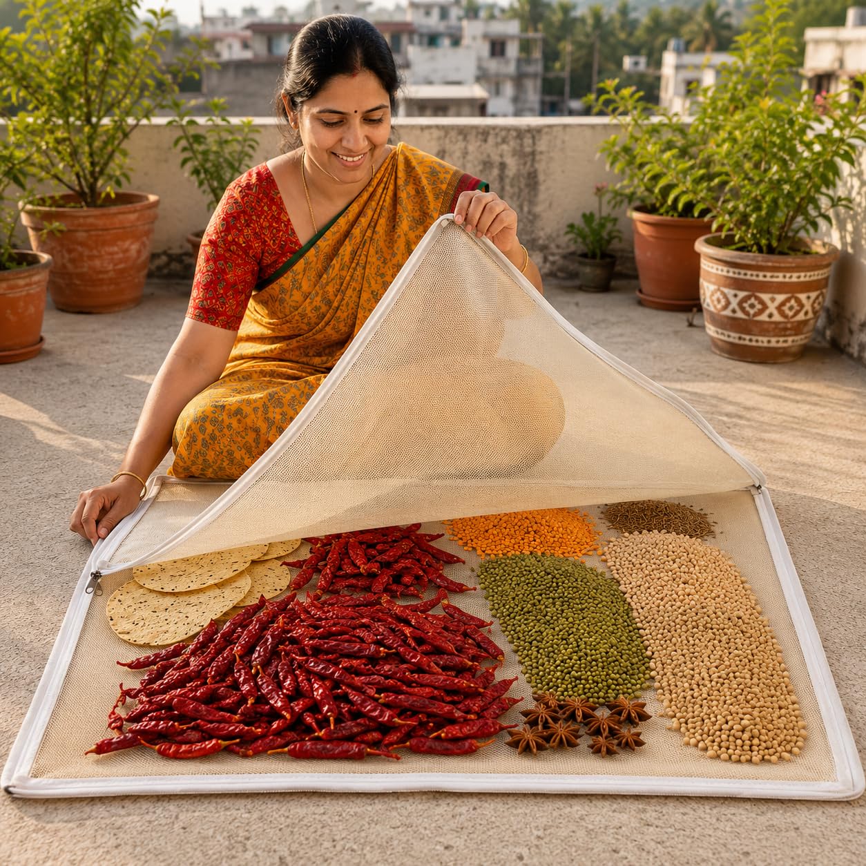Multipurpose Drying Mat for Papad, Chilli, Rice, Breathable Mesh Washable Reusable Foldable Lightweight Sun Drying Cloth (29 x 36 inches)-image-23