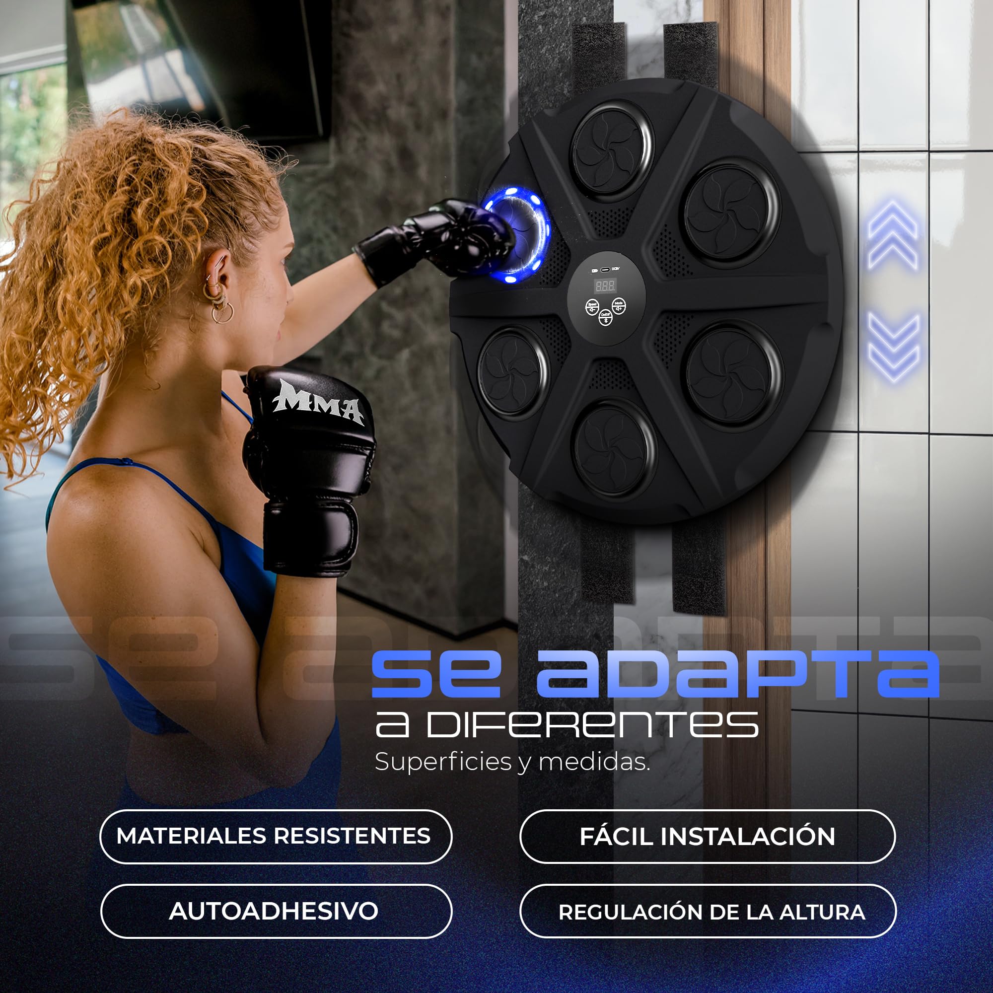 Ezero Maquina de Boxeo Musical Adulto con Bluetooth y LED – Entrenamiento de Boxeo Pared Musical con 12 Niveles y Cintas – Mejora Reflejos y Resistencia – Ideal para Casa, Principiantes y Avanzados