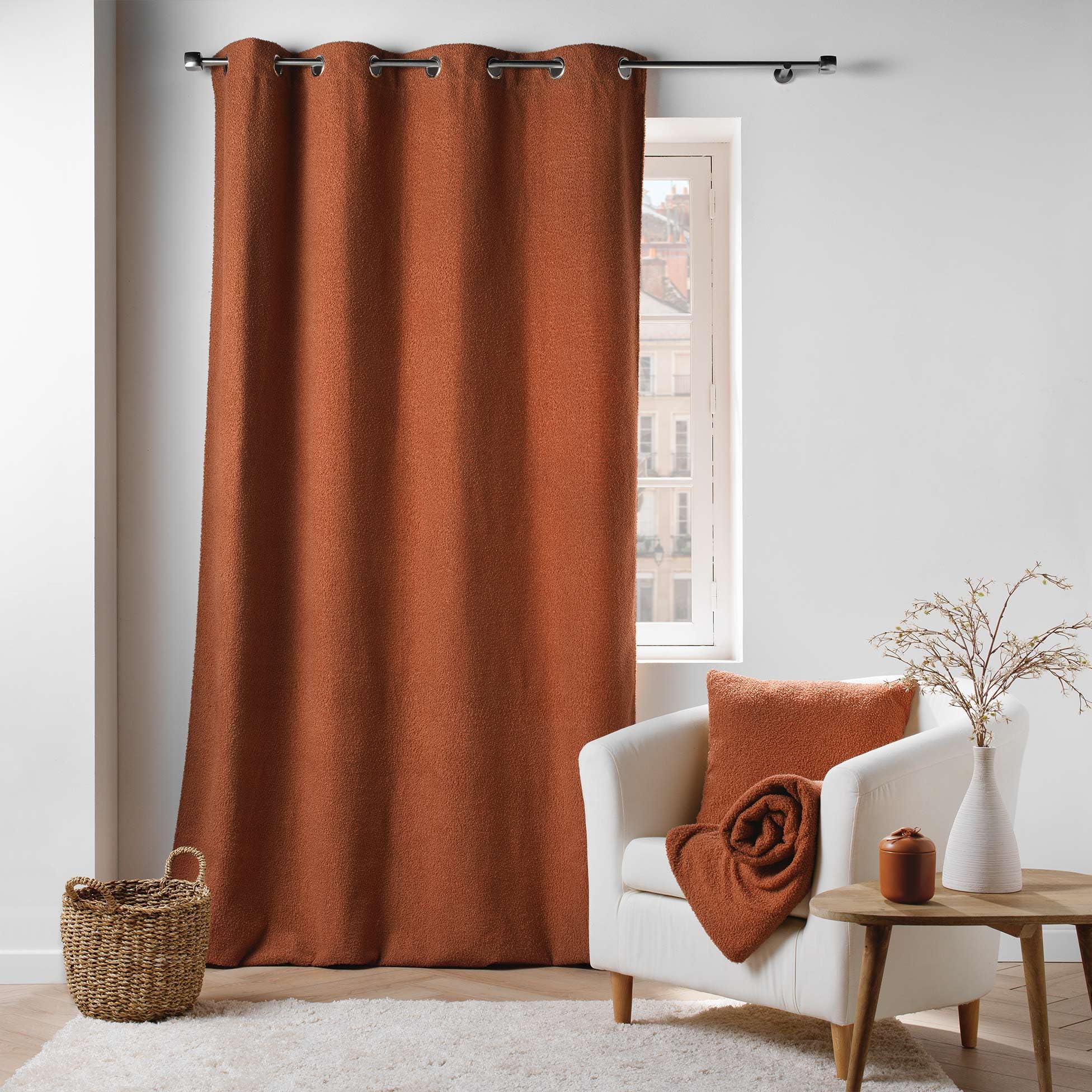Plaid bouclette (180 x 220 cm) Wooly Terracotta - Déco textile