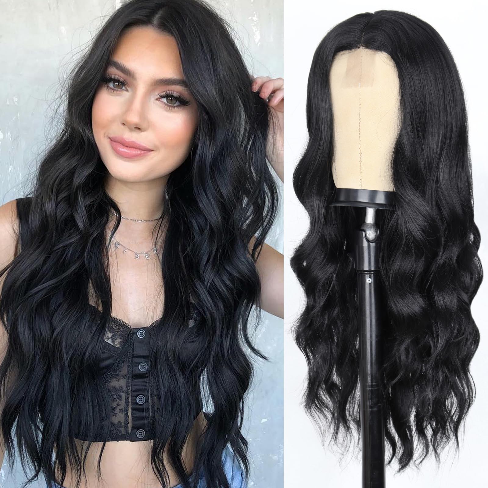 Photo 1 of WERD Long Black Wavy Wig - 26 Inch Synthetic