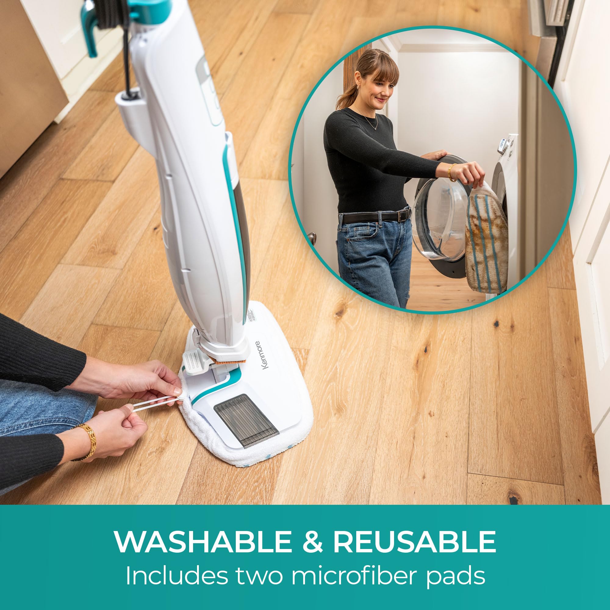 Kenmore SM2060 S200 Series - Mopa de vapor para limpieza de suelos con fácil depurador y 2 almohadillas lavables, 2 modos, calentamiento rápido, ligera para madera dura y azulejos