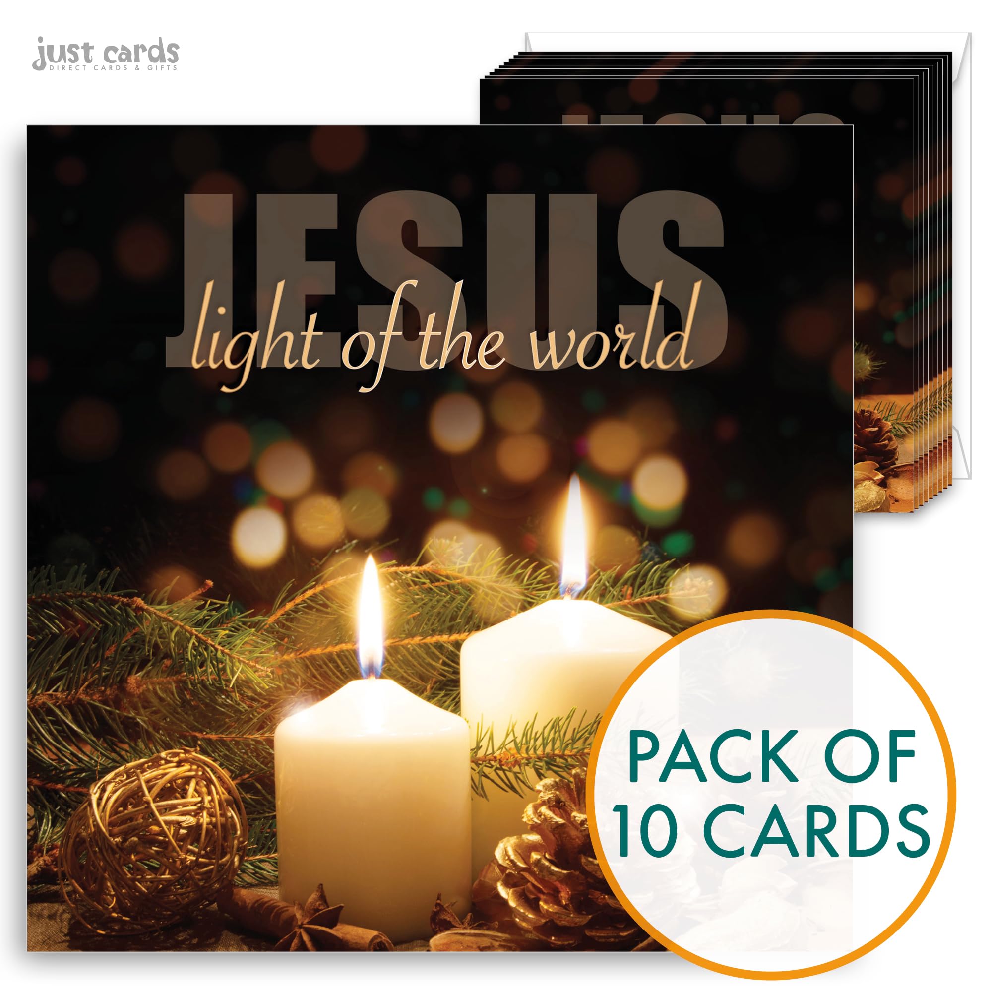 Christian Christmas cards, pack of 10 - Light, with Bible verse John 8:12 inside these religious Christmas cards, by Just Cards Direct - Image 2