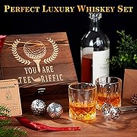 Vista 2 de Oaksea Regalos para hombres, papá, Navidad, juego de piedras de whisky de acero inoxidable en forma de pelota de golf, cubos de hielo reutilizables