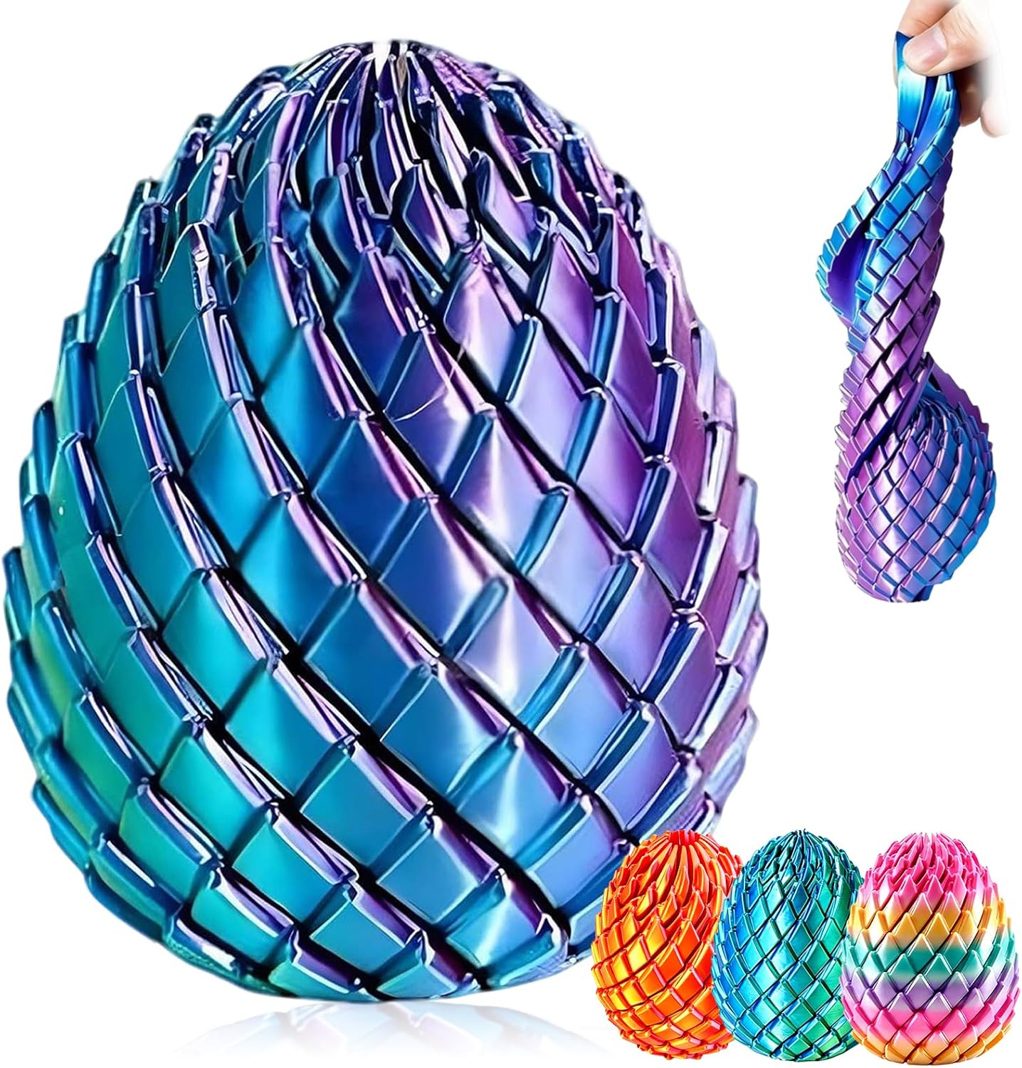 Twisty Fidget Egg , Twisty Fidget Dragon Egg ,3D Printed Slippery Egg | Cool Rotating Desk Toy, Expandable Gear Fingertip Toy, Stress Relief Sensory Toy, Ideal Easter Gift for Boys Girls -2