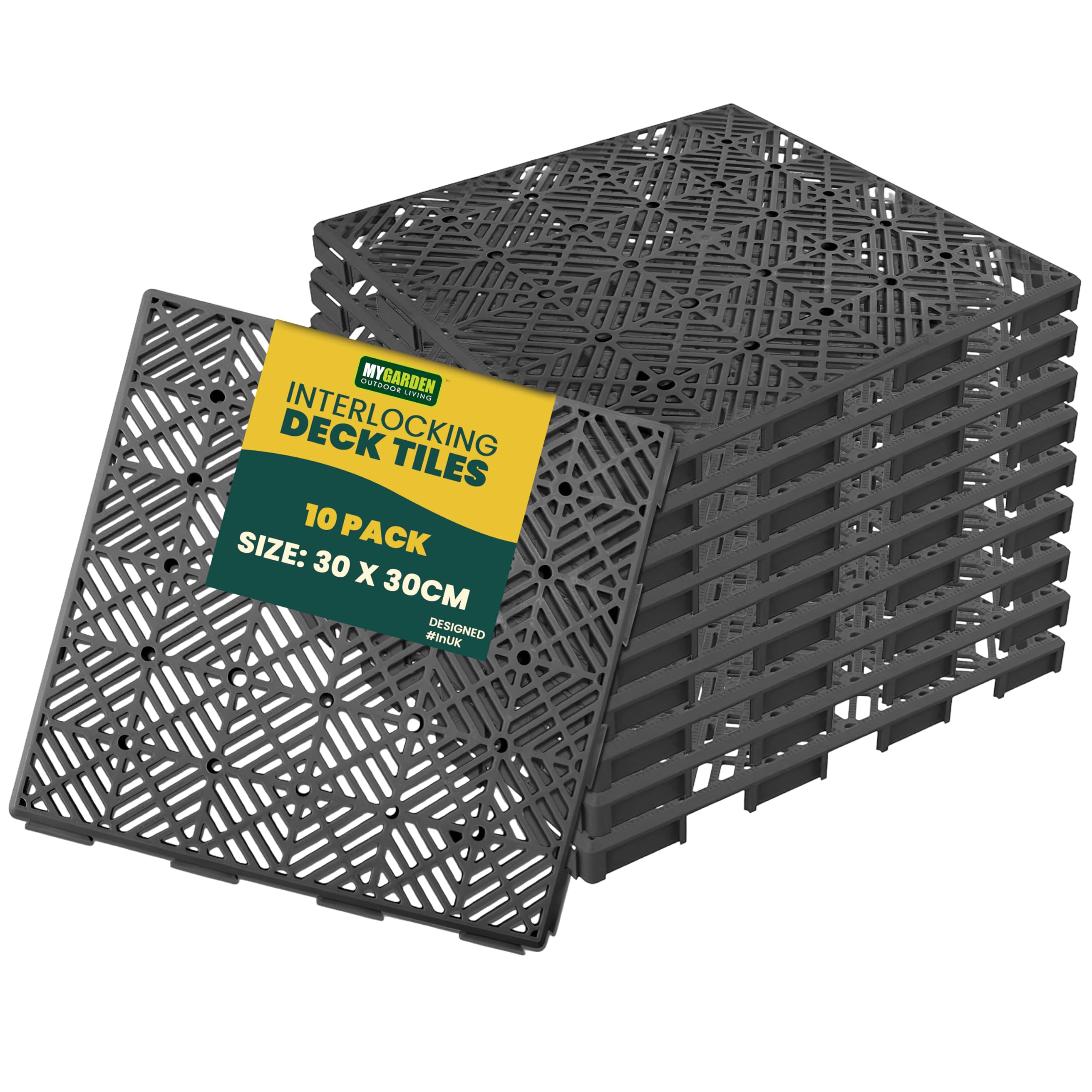 My Garden Outdoor Living Grey My Garden Interlocking Decking Tiles Outdoor – 30X30cm 10 Pack Garden Plastic Tiles Weather-Resistant, Easy Install, Balcony Flooring, Patio Slabs, Composite Decking