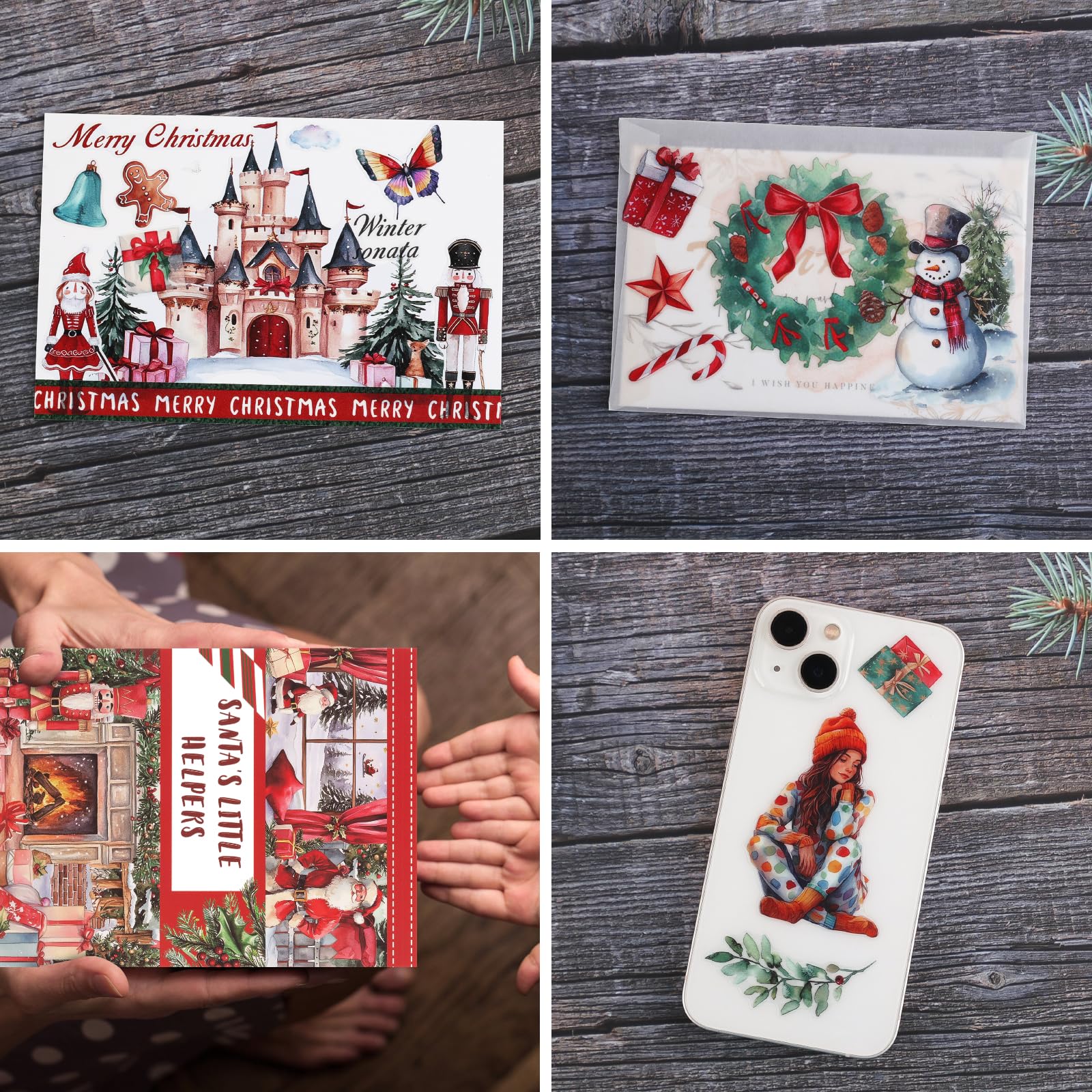Dizdkizd Śliczna książka z naklejkami świątecznymi, 218 wycinanych naklejek na zimowy festiwal, do tworzenia kart, scrapbookingu, pamiętnika kuloodpornego, koperty, albumu fotograficznego, zawieszki