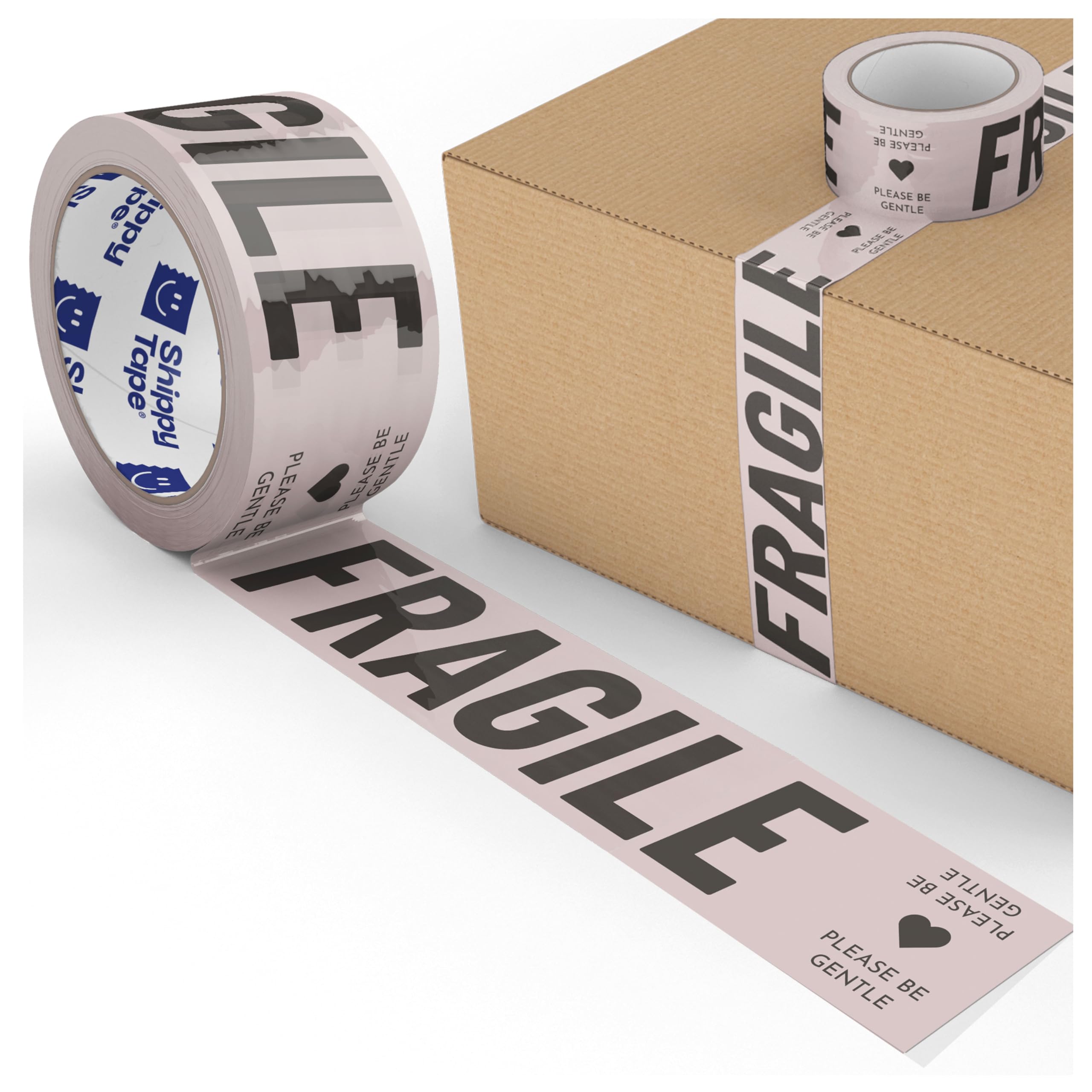 Fragile Packing Tape, Please Be Gentle, Cream Black Cute Designer Packaging and Shipping Tape for Small Business - Printed Tape for Moving, 1.88" x