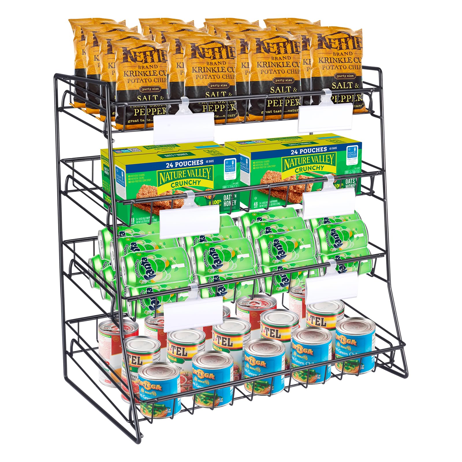 4 livelli di presentazione caramelle scaffale per caramelle, snack per bancone, snack, supporto per vendita al dettaglio, feste, cucina, negozi, ufficio
