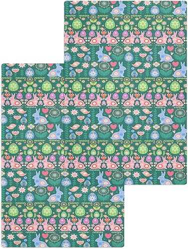 Miniatura 1 de Kitchen Towel 2 Packs Cotton Waffle Weave, Easter Eggs Bunny Birds Green 16 x 24 Inch Absorbent Quick Drying Dish Towels Clothes for Kitchen Living