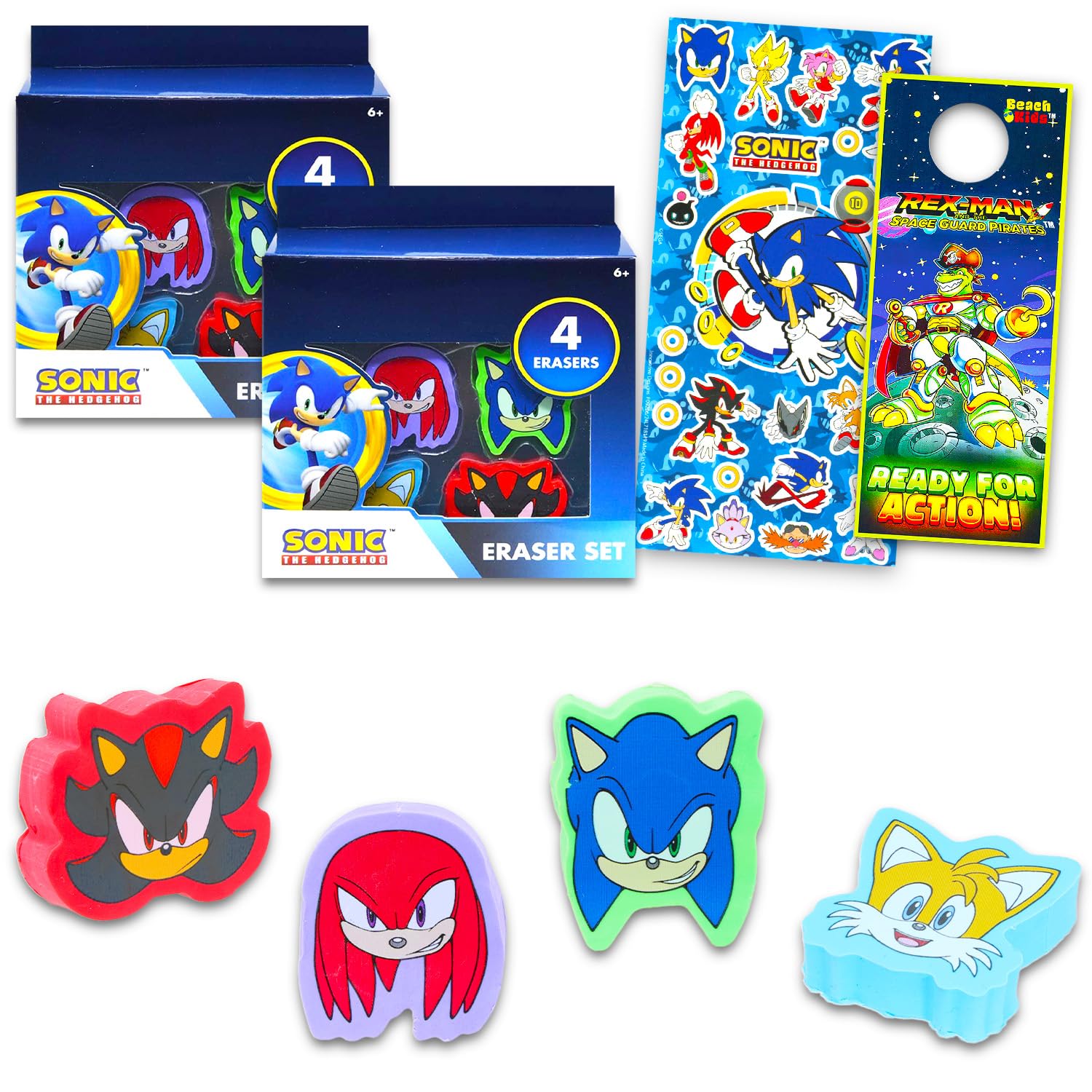 Sonic the Hedgehog Party Favor Set - Bundle with 8 Sonic the Hedgehog Erasers Featuring Knuckles, Shadow, and Tails Plus More | Sonic Party Supplies