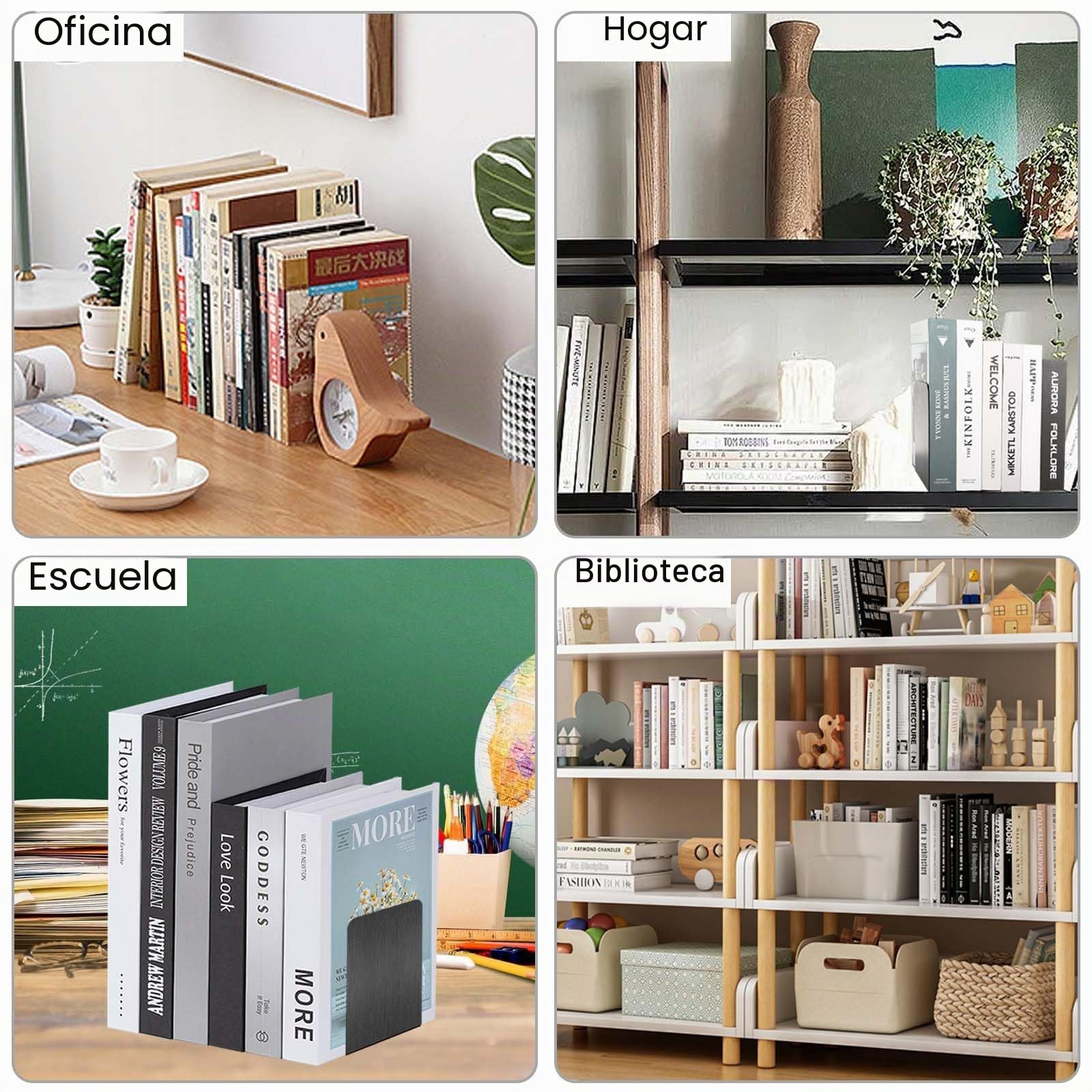 Sprifityy Sujetalibros de Metal (6 Unidades),Separador de Libros,15 * 15 * 10cm,con Alfombrilla Antideslizante,Organizador Libros para,para Escuela, Oficina y hogar, Negro