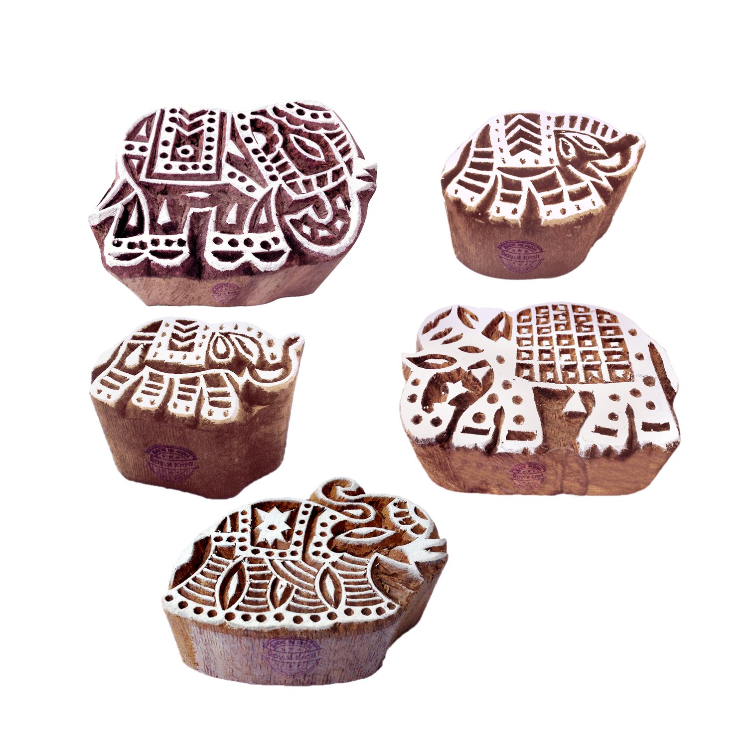 Crafty Pattern Assorted and Elephant Wooden Blocks for Printing (Set of 5)