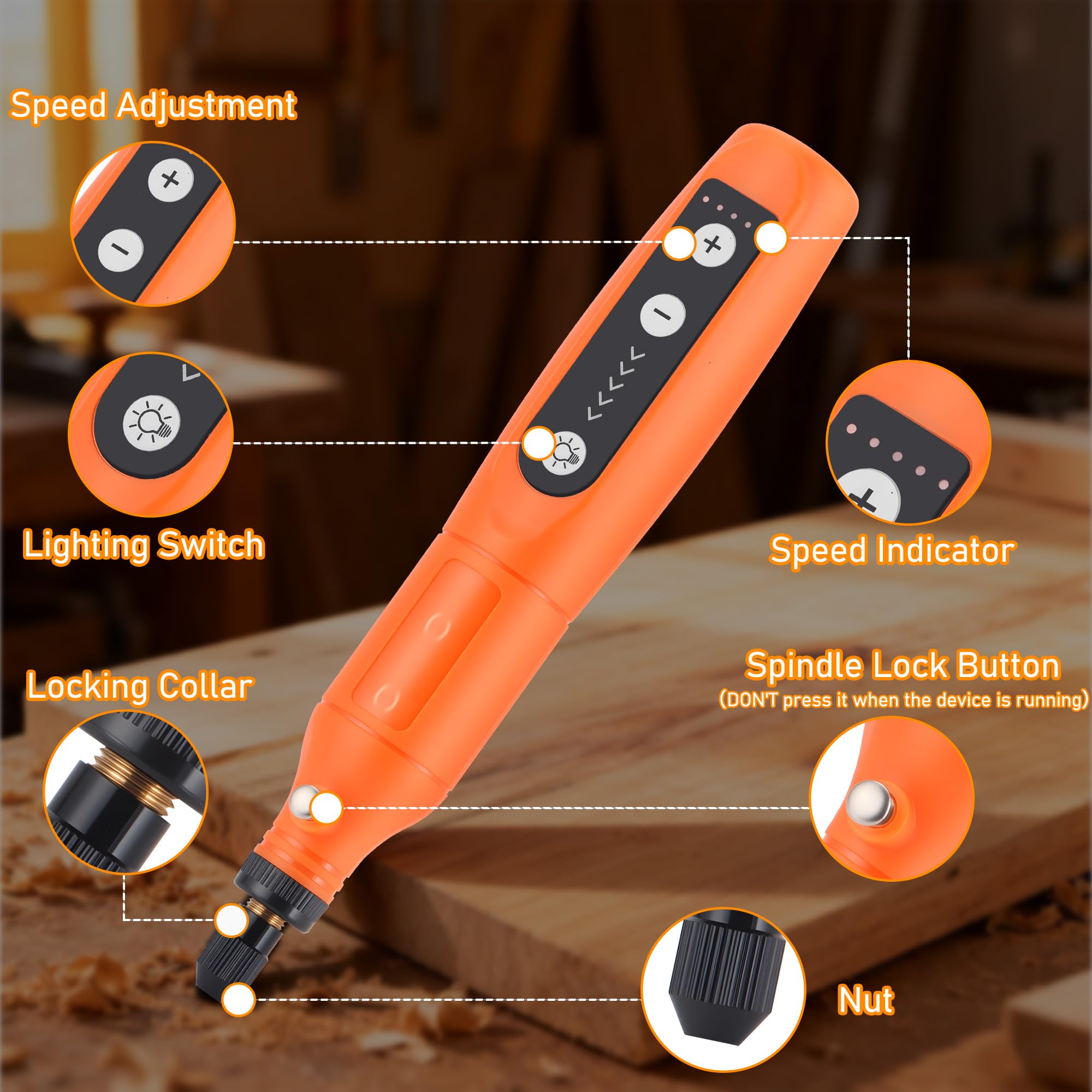 Lichamp Mini utensile rotante senza fili, 5 velocità, 3,7 V, ricaricabile, con tipo C, per incisione, levigatura, lucidatura, foratura, rettifica, piccoli lavori fai da te
