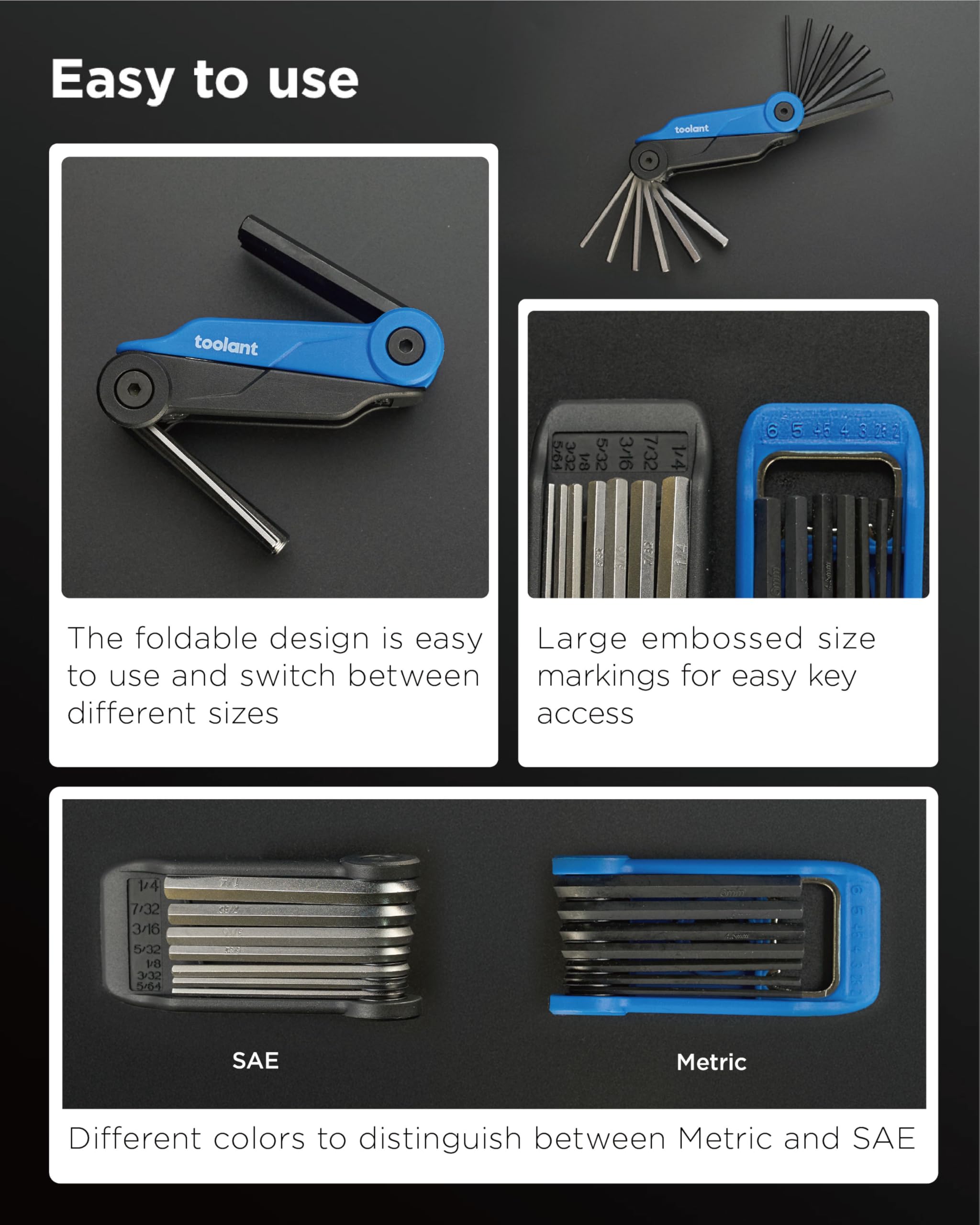 Kraftek toolant - Juego de 14 llaves Allen plegables, juego de llaves Allen métricas de 2 mm a 6 mm, juego de llaves hexagonales SAE de 0.08 a 0.25 pulgadas, herramienta EDC de acero CRV para