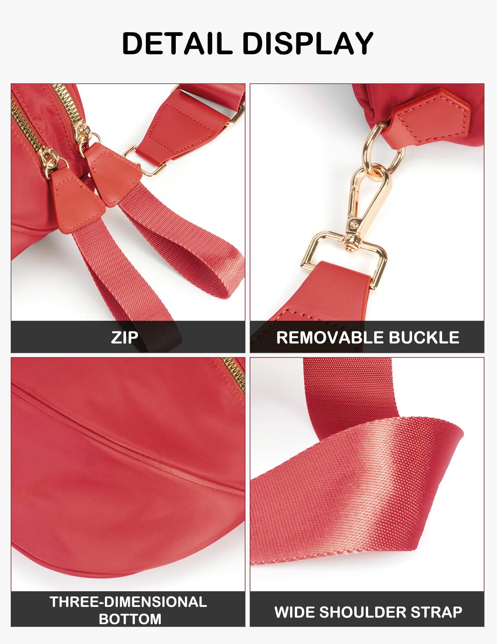 Spacious Nylon Crossbody Bag Bum Bag Handbags Wallets Purses Trendy Shoulder Bag for Women (red) view 6