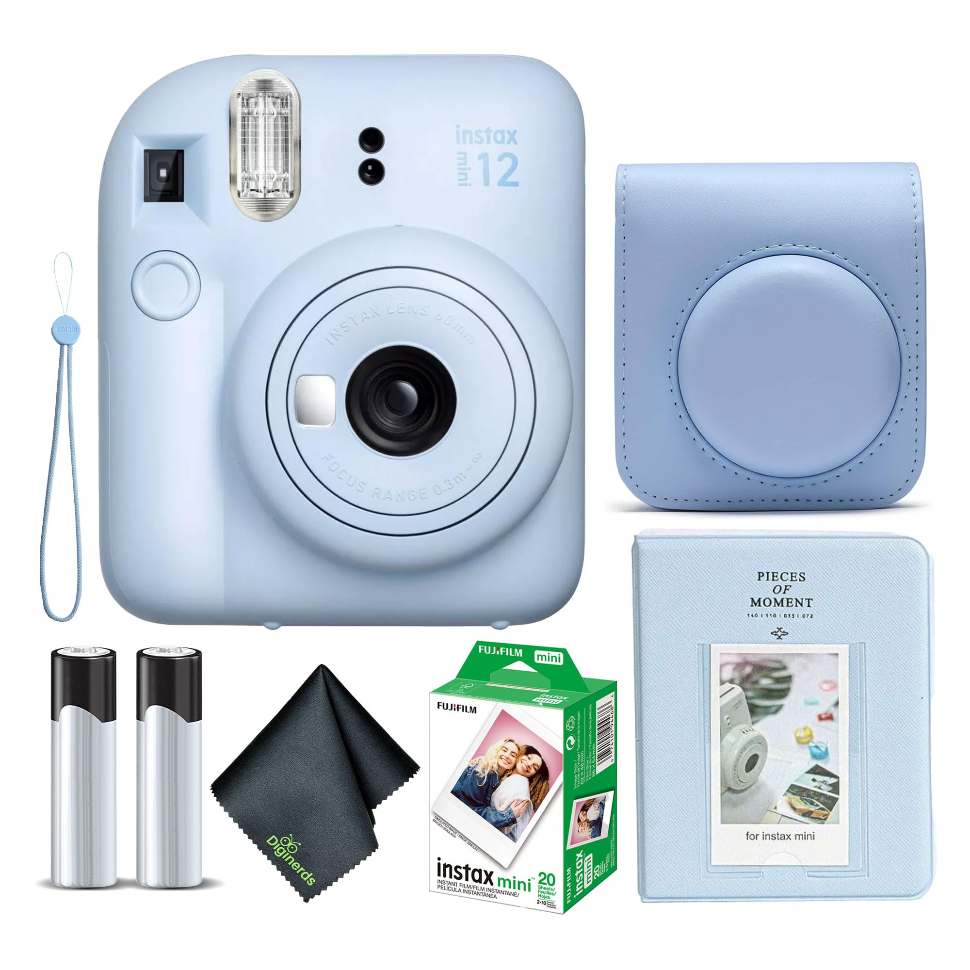 Fujifilm Instax Mini 12 Instant Camera Pastel Blue Bundle with Fuji Instax Mini Film Value Pack (20 Sheets) + Protective Carrying Case + Photo Album +