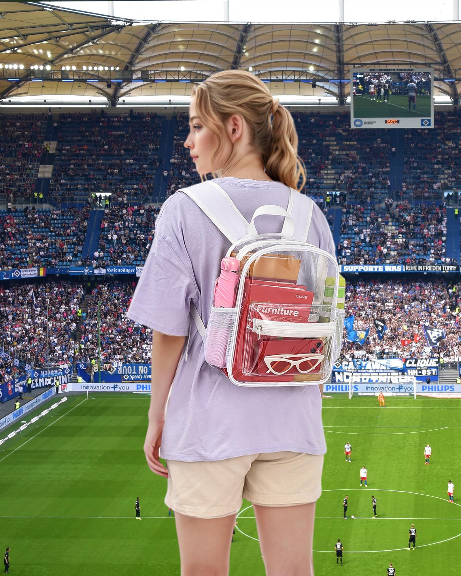 MAY TREE Clear Backpack for Stadium Events, 12x11x5 Inches Small Clear Backpack for Concert Festival Sports Outdoor -