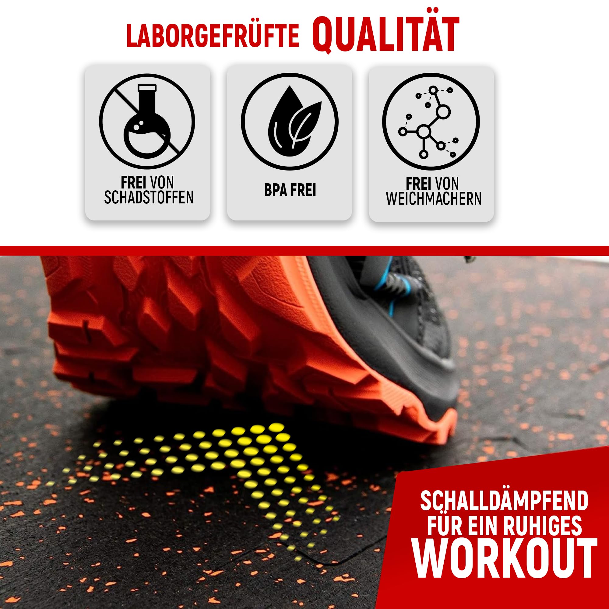 NEOLYMP Bodenschutzmatte Fitness aus Kautschuk – Puzzlematte für Home Gym, Fitnessgeräte & Sport – rutschfeste Gymnastik- & Sportmatte - 8 Stück