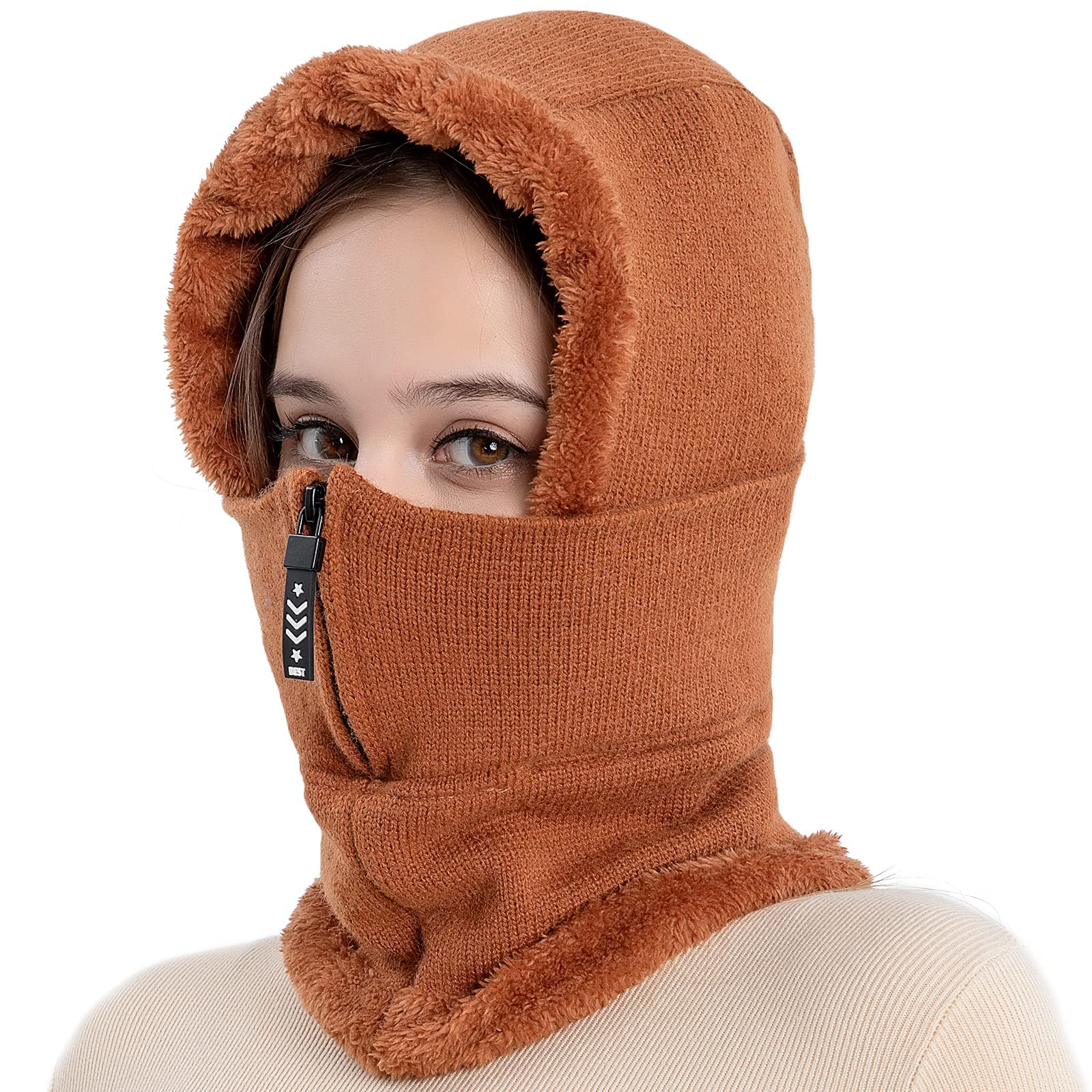 HUAMULAN Women Winter Knit Balaclavas Skull Beanie Hat One Piece Slouchy Fleece Face Shield Mask Neck Scarf Set Warm Ski Snow Hats Cold Weather