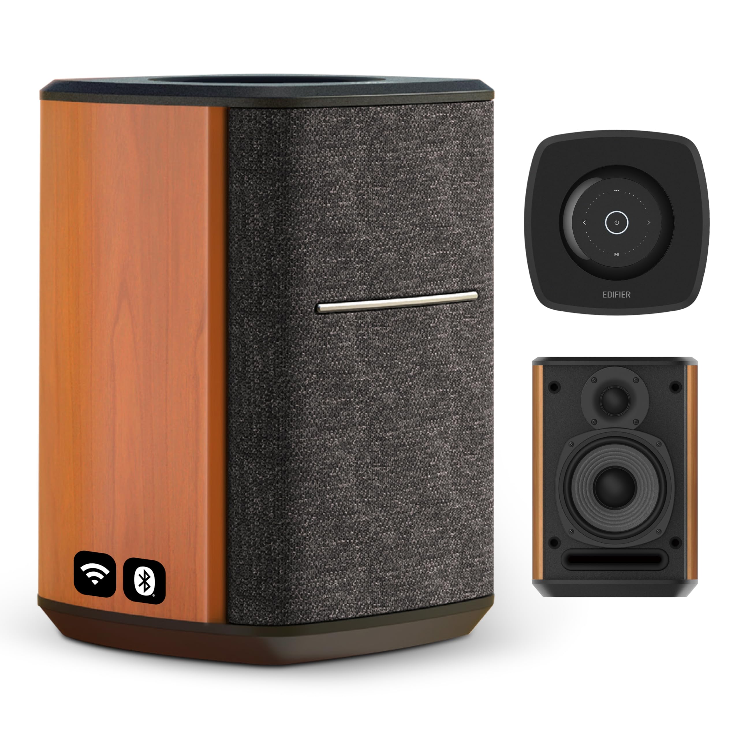 Edifier MS50A - Haut-Parleur WiFi Samrt avec Bluetooth et Fonction stéréo sans Fil Fonctionne avec Amazon Alexa, Apple AirPlay 2, Spotify, etc. Marron