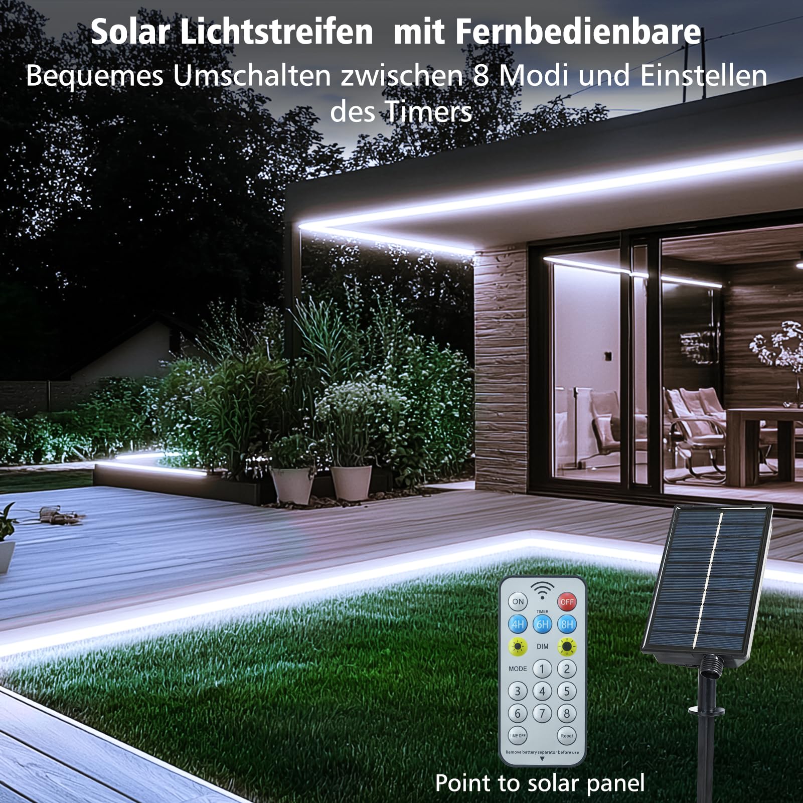 echosari Bande lumineuse solaire à DEL pour extérieur, 10 m, 640 DEL avec télécommande et 8 modes, lumières solaires de jardin étanches pour clôture, porche, tonnelle, cour, arbres, décoration