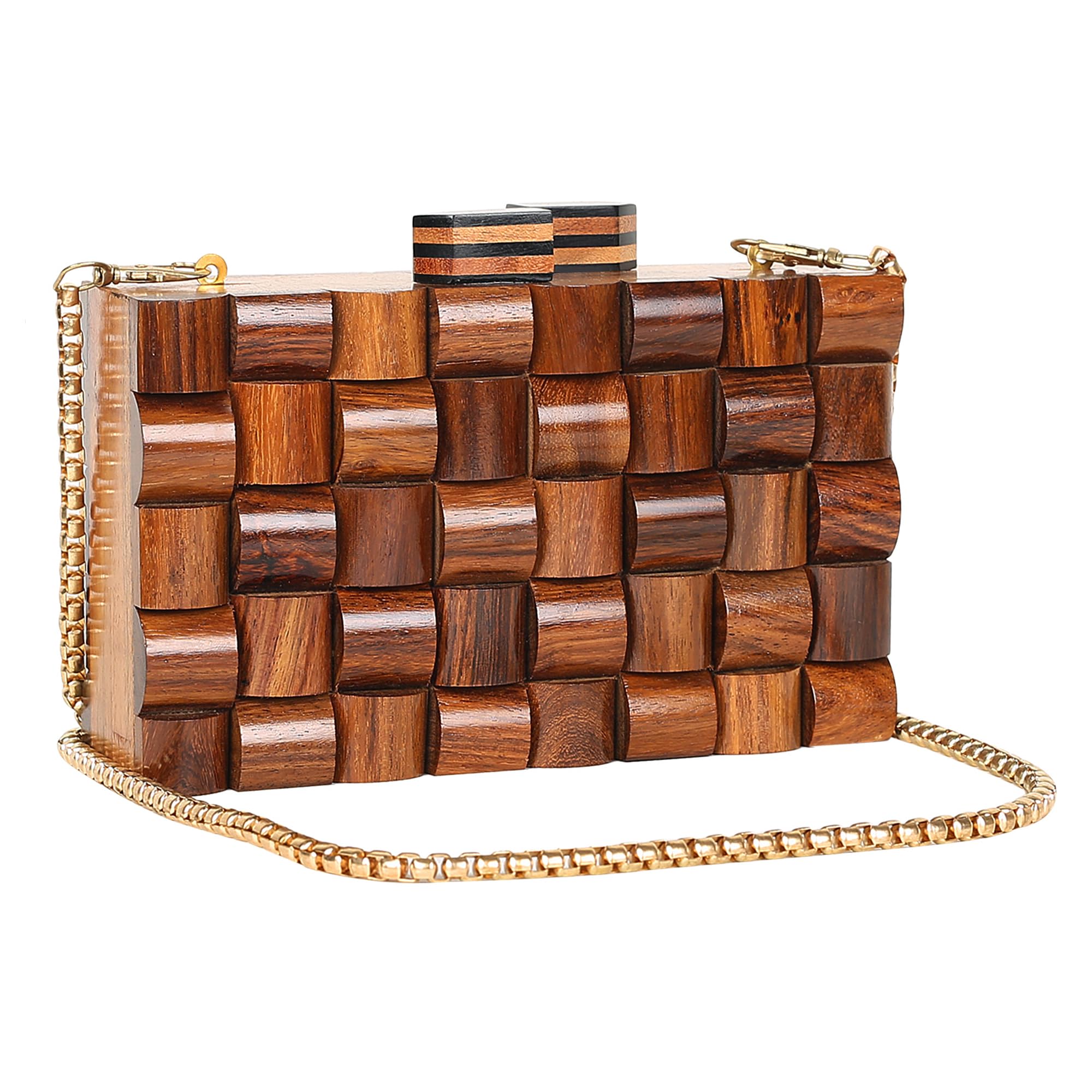 Trend Overseas women girls ethnic Brown Wooden Purse Bridal Clutch vintage style wallet party cross body Bag (B086S7SY5Z) Amazon Price History, Amazon Price Tracker