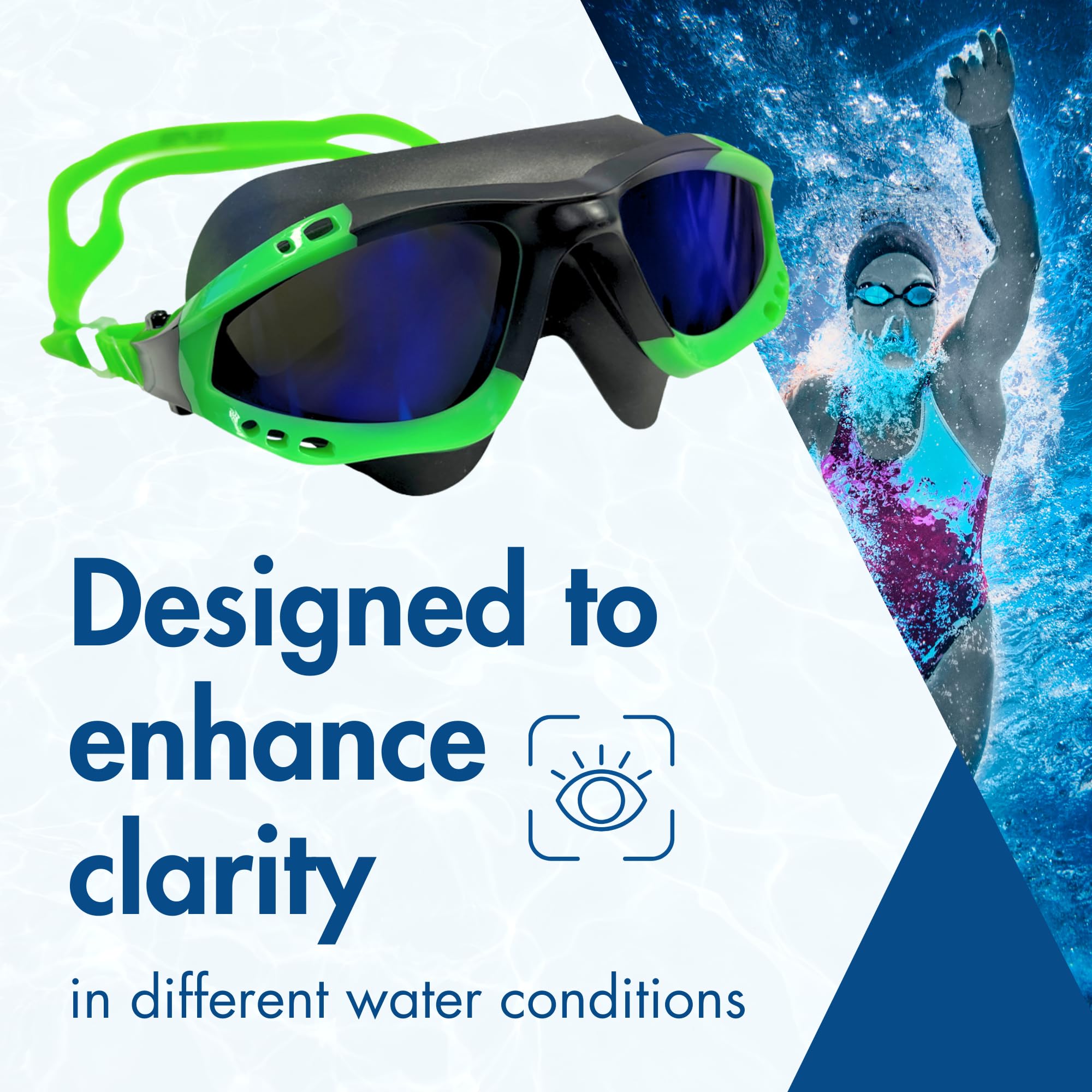 SPURT Noosa Green Anti-Fog UV Protected Swim Goggles, Swimming Goggles with Durable Silicone Build with Mirror Lens - Image 3