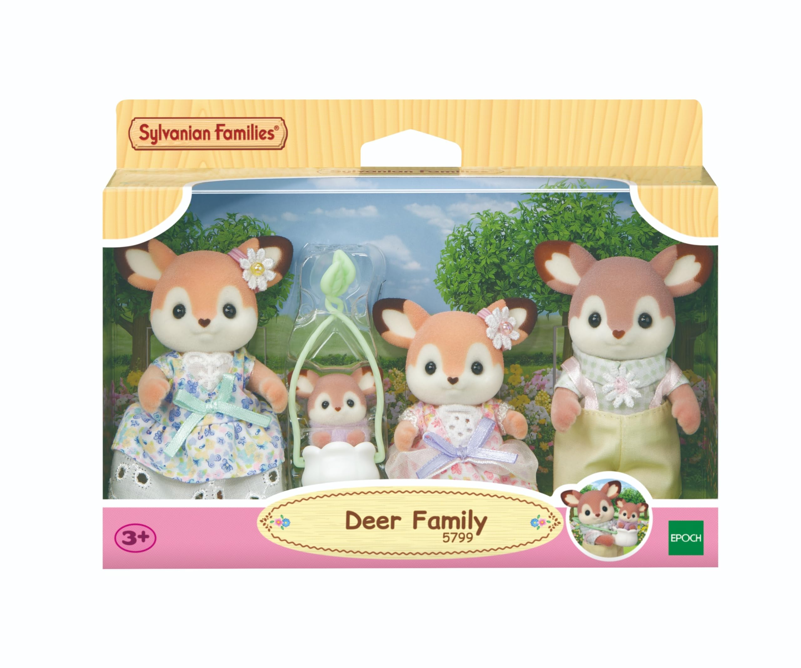 Sylvanian Families - La Famiglia Cervo – Set di 4 Personaggi con Abiti Floreali, Orecchie Grandi e Bebè in Fascia – Modello 5799