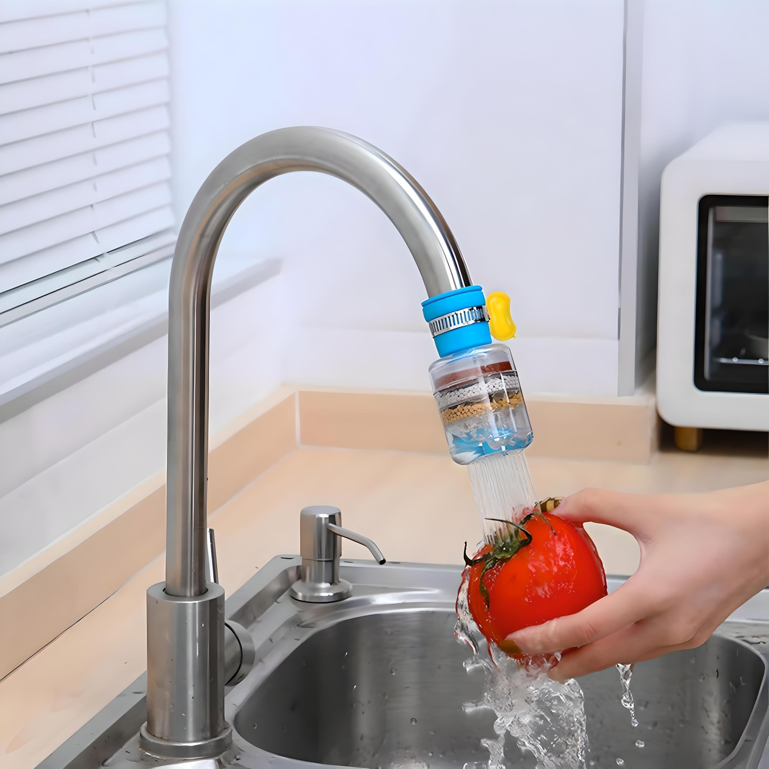 Water Filter Tap and Purifier Faucet Water Filter Sprayer Extender Flexible Plastic Tap Nozzle Filter Splash-Proof Water Spill Regulator for Kitchen Bathroom Sink (Multicolor)-picture-55