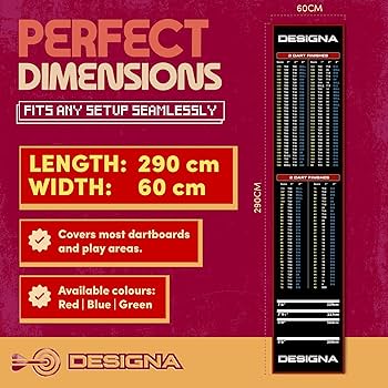 Tapis De Fléchettes Designa MAT20 - Antidérapant 290x60cm - Motif à Carreaux Rouge