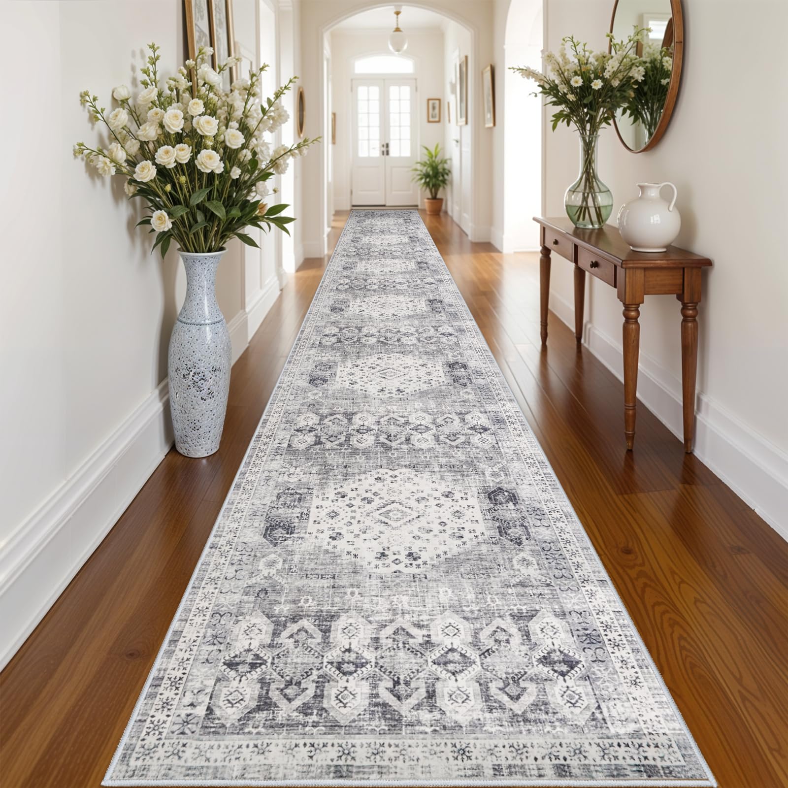 RUUGME 3x20 Washable Runner Rug - Extra Long Vintage Hallway Rugs with Non Slip Backing Soft Stain Resistant Carpet for Kitchen Bedroom Distressed