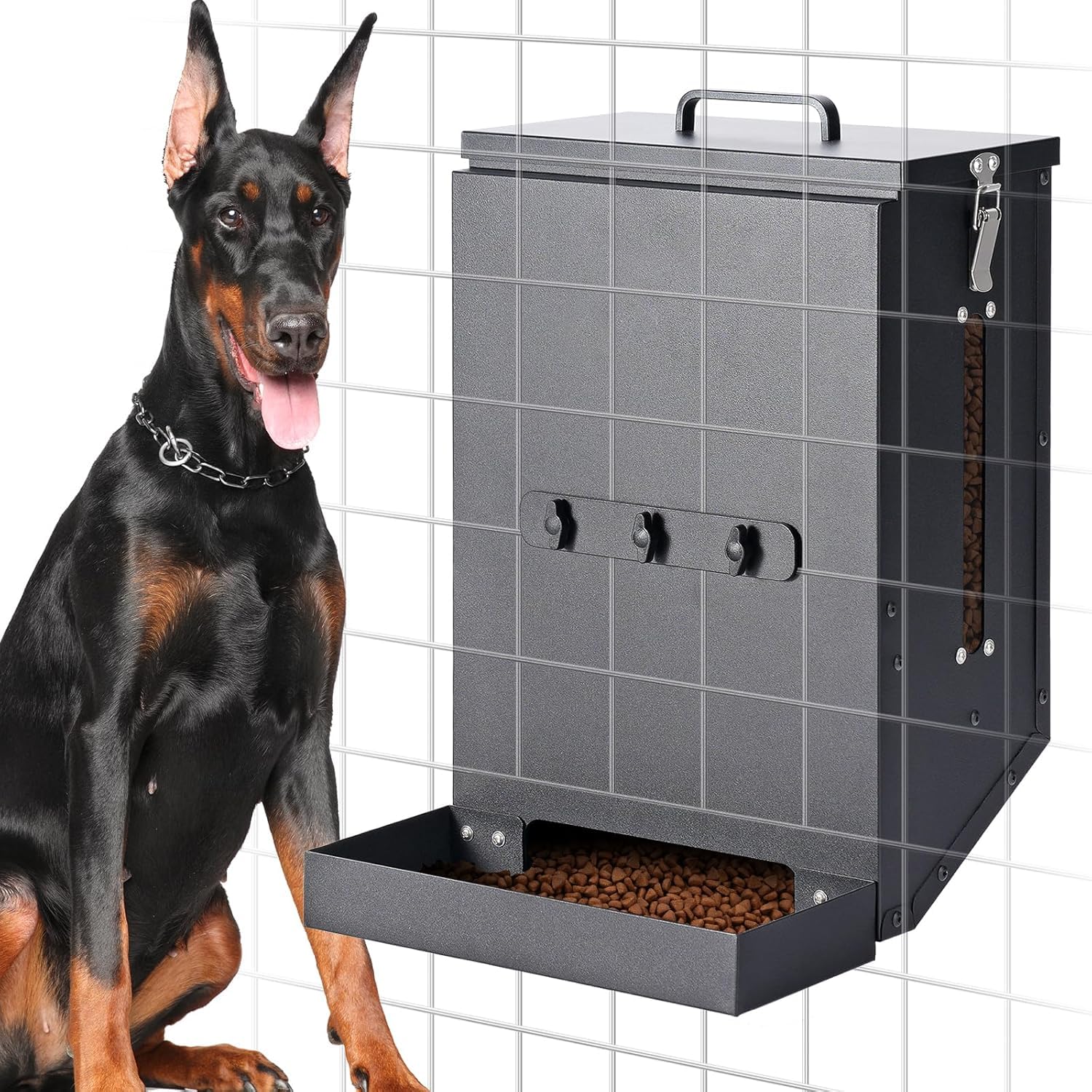 Distribuidor Automático de Comida para Perros de Acero Galvanizado Colgante, Distribuidor Automático para Mascotas por Gravedad Exterior, Gran Capacidad de 16 L, para Gatos, Perros y Conejo