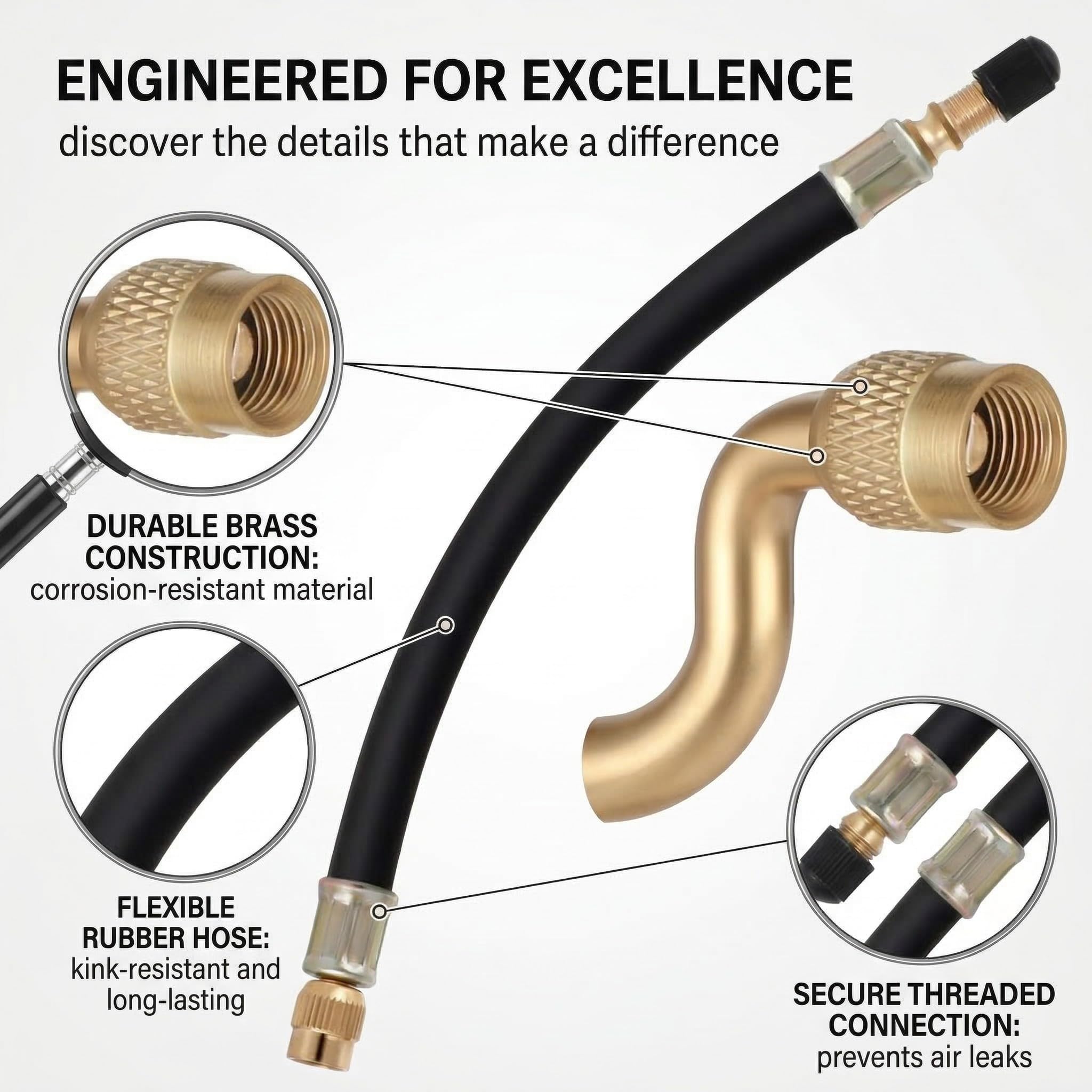 Estensione Della Valvola Del Pneumatico, 1 Adattatore Flessibile 210mm Con Testa 90°, Per Stelo Valvola Auto (Nero E Oro)