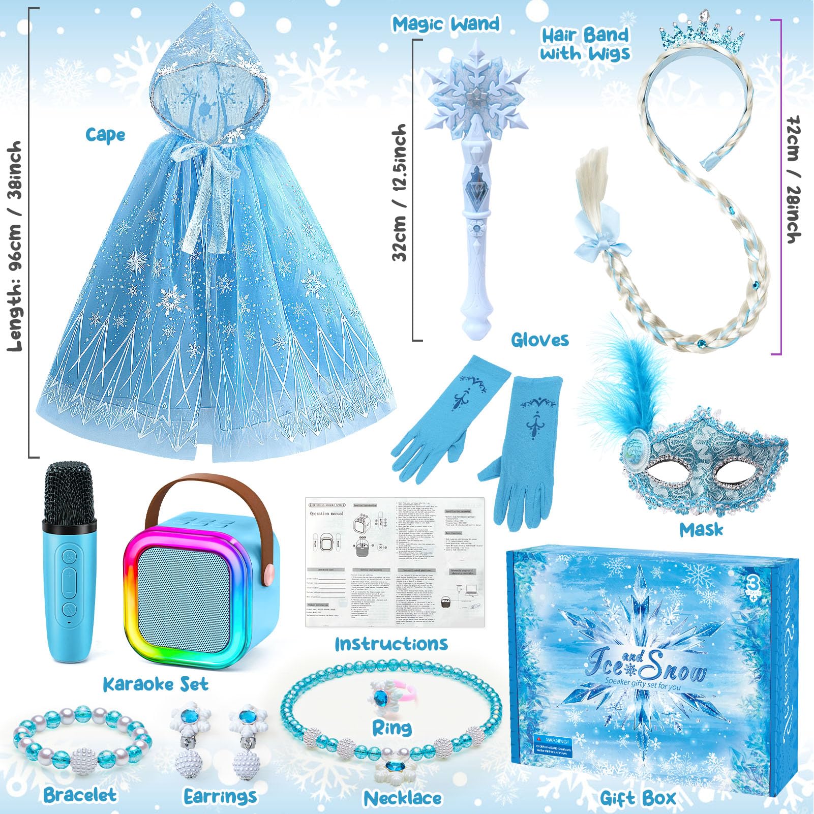 G.C Eiskönigin Spielzeug Geschenk für Mädchen 4 5 6 7 8 Jahre, Mini Karaoke Maschine mit Kindermikrofon & Prinzessin Kostüm Zubehör & Zauberstab, Eiskönigin Spielzeug Geschenke Mädchen