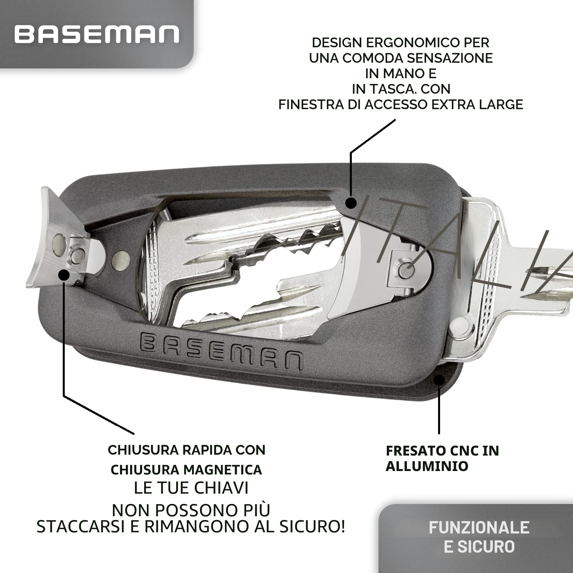 BASEMAN® - Organizer per chiavi con chiusura rapida e chiusura magnetica, innovativo organizer per conservare le chiavi con stile e ordine, M