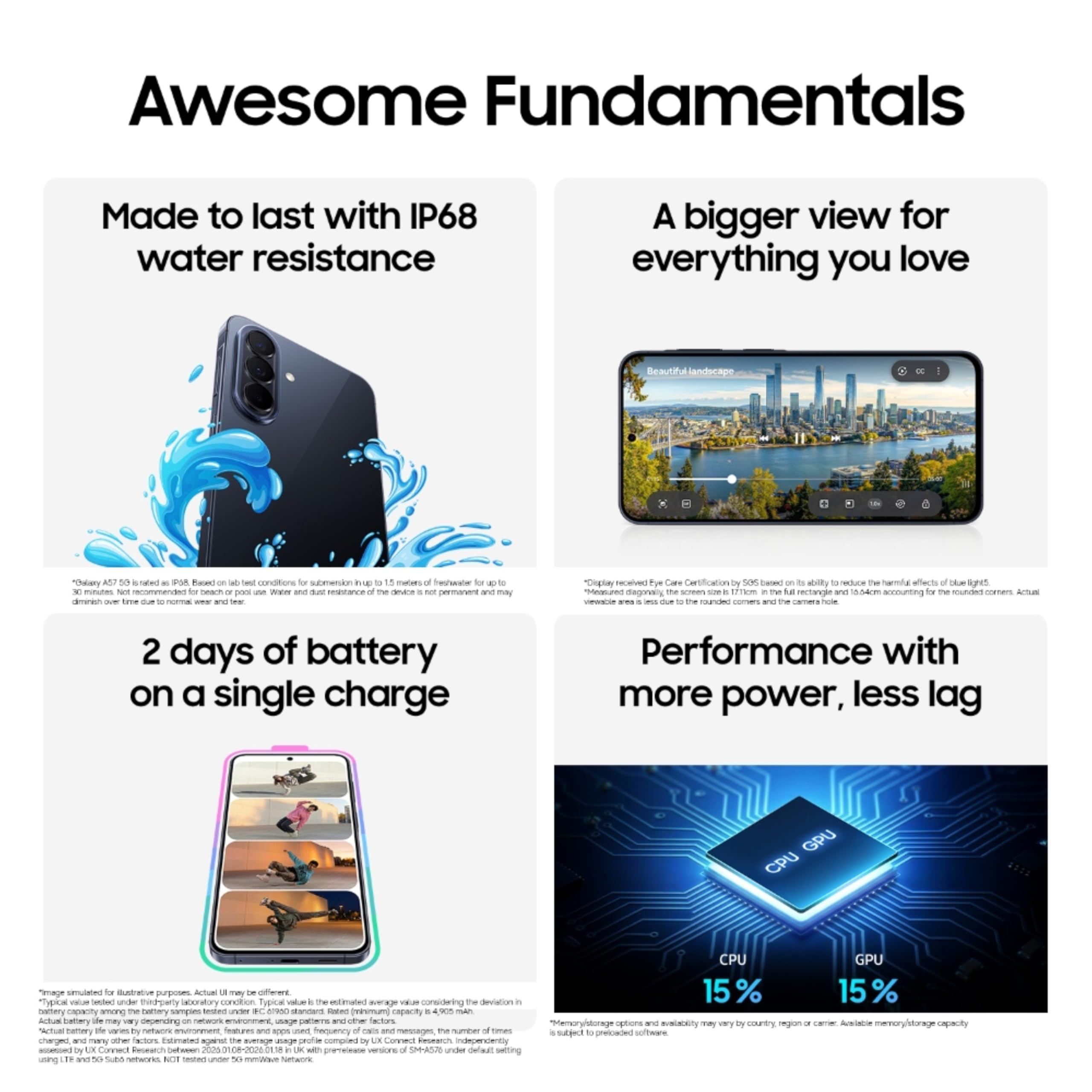 Samsung Galaxy A57 5G (Awesome Navy, 8 GB di RAM, 256 GB di archiviazione), Agentic AI, Tripla fotocamera con video Nightography, durata della batteria 2 giorni, aggiornamenti OS 6 Gen, IP68, 6,9 mm
