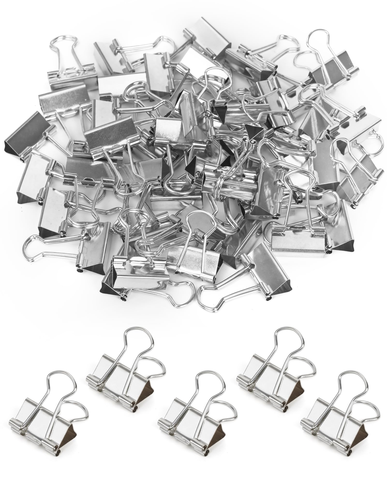 Binderklammern-Set, 40 Stück, 2,5 cm, kleine Klammern, Büroklammern für Büro, Zuhause, Schule, Handwerk, Geschäft (Silber)