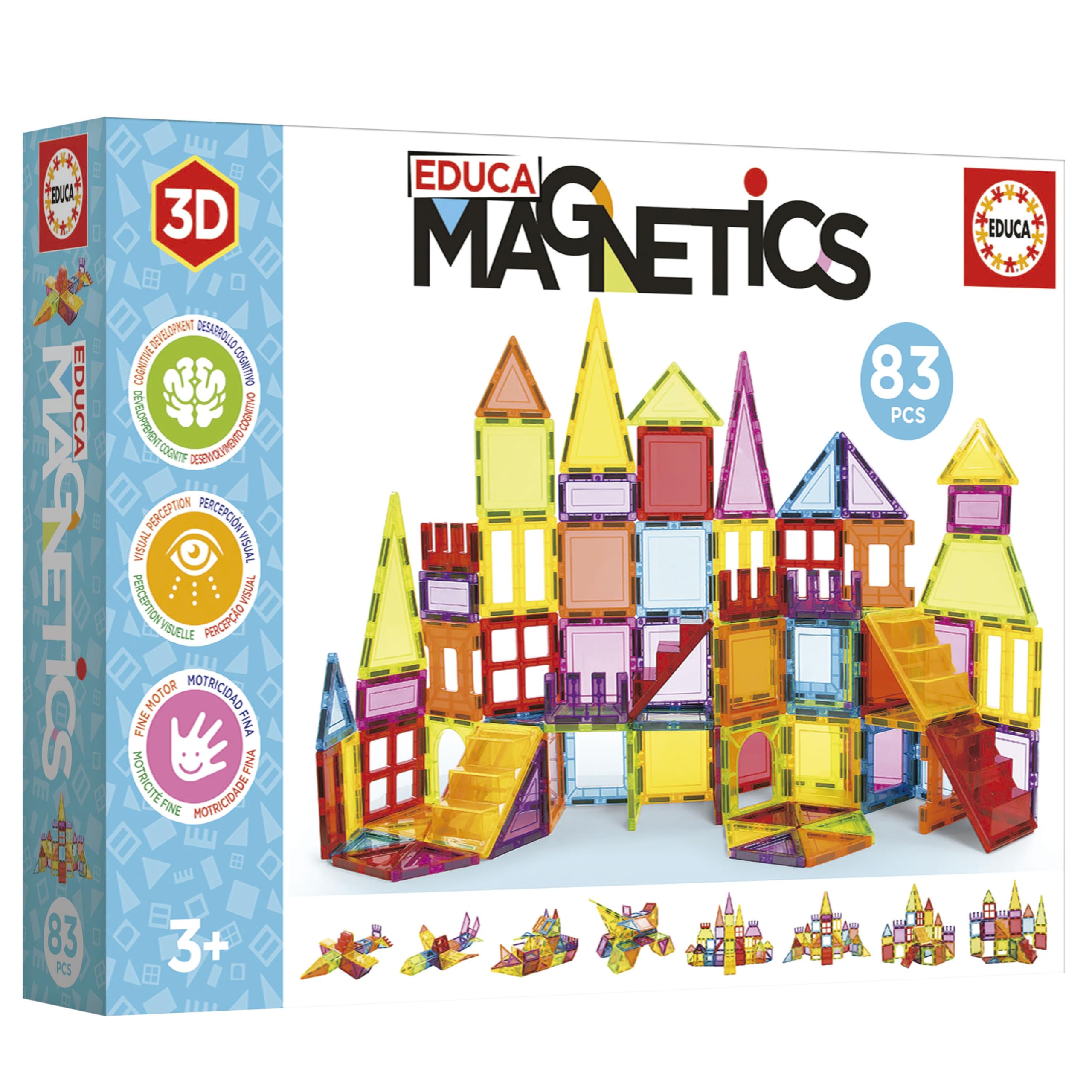Educa Magnetics Magnetics 83-częściowy magnetyczny zestaw edukacyjny dla dzieci, buduje figury geometryczne, rozwijając kreatywność i wyobraźnię. Od 3 4 do 5 lat (20025)
