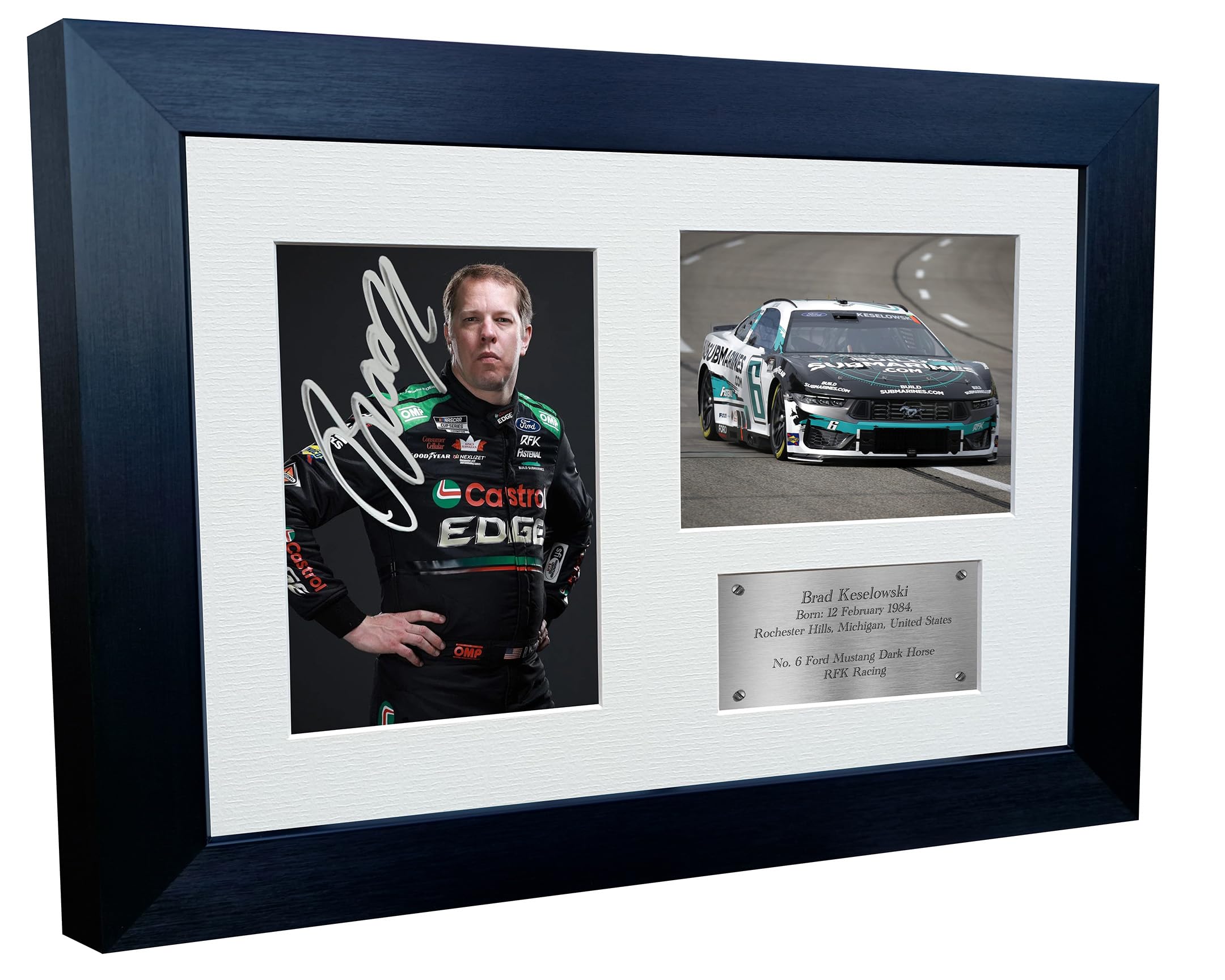 12x8 A4 Brad Keselowski 2024 NASCAR Cup Series No. 6 Ford Mustang Dark Horse for RFK Racing Signed Autographed Signature Photo Photograph Picture Frame Poster Celebration Gift Triple S