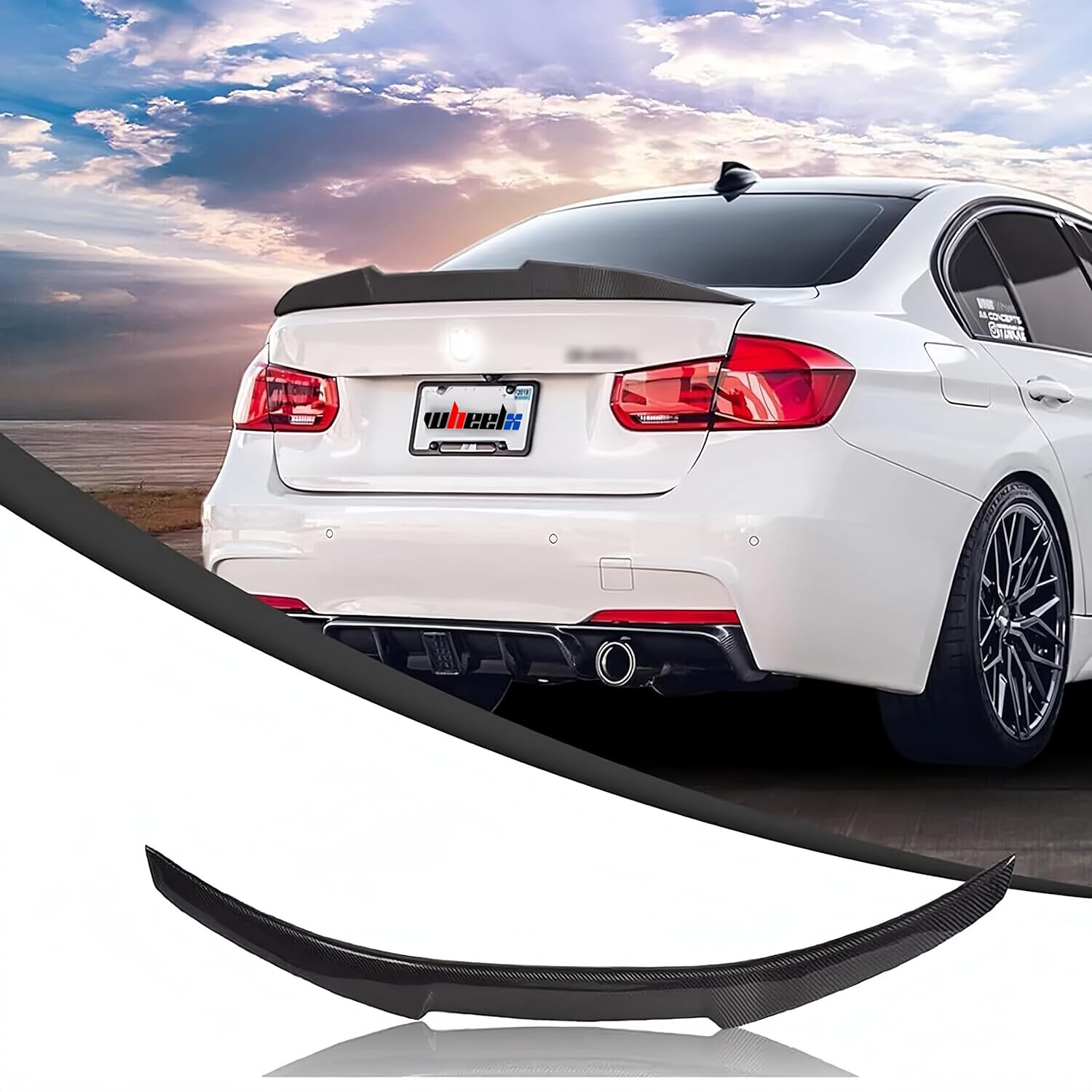 Rear Trunk Spoiler Compatible with 2012-2018 F30 3 Series & 2014-2019 F80 M3 Sedan, MV Style Duckbill Fits for 318i 320i 325i 328i 330i 335i 340i, High Kick Wing Lip (Carbon Fiber Pattern)