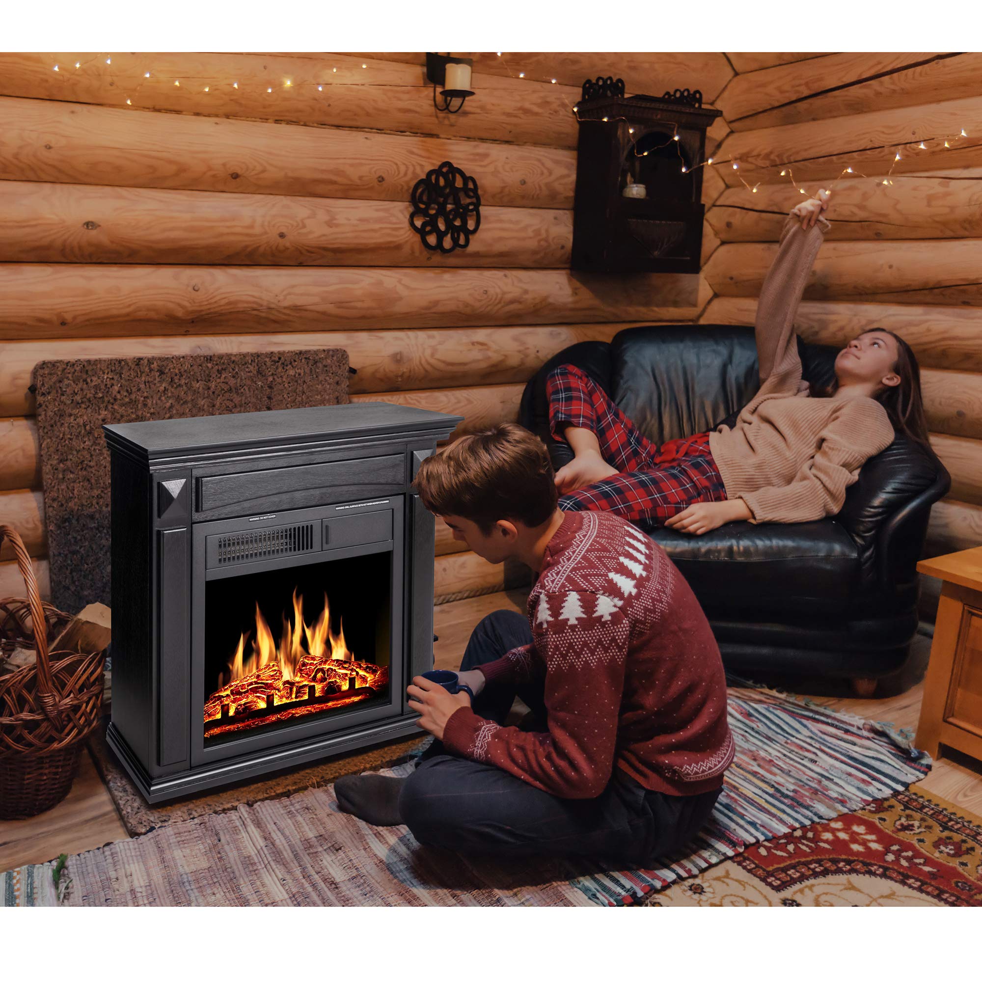 Amazon.com: JAMFLY 26 Fireplace Electric Fireplace Heater Small  Freestanding Infrared Quartz Fireplace Heater with Wood and Wood Surround  Fireplace Adjustable LED Flame Remote Control 750W-1500W (Black) : Home u0026  Kitchen